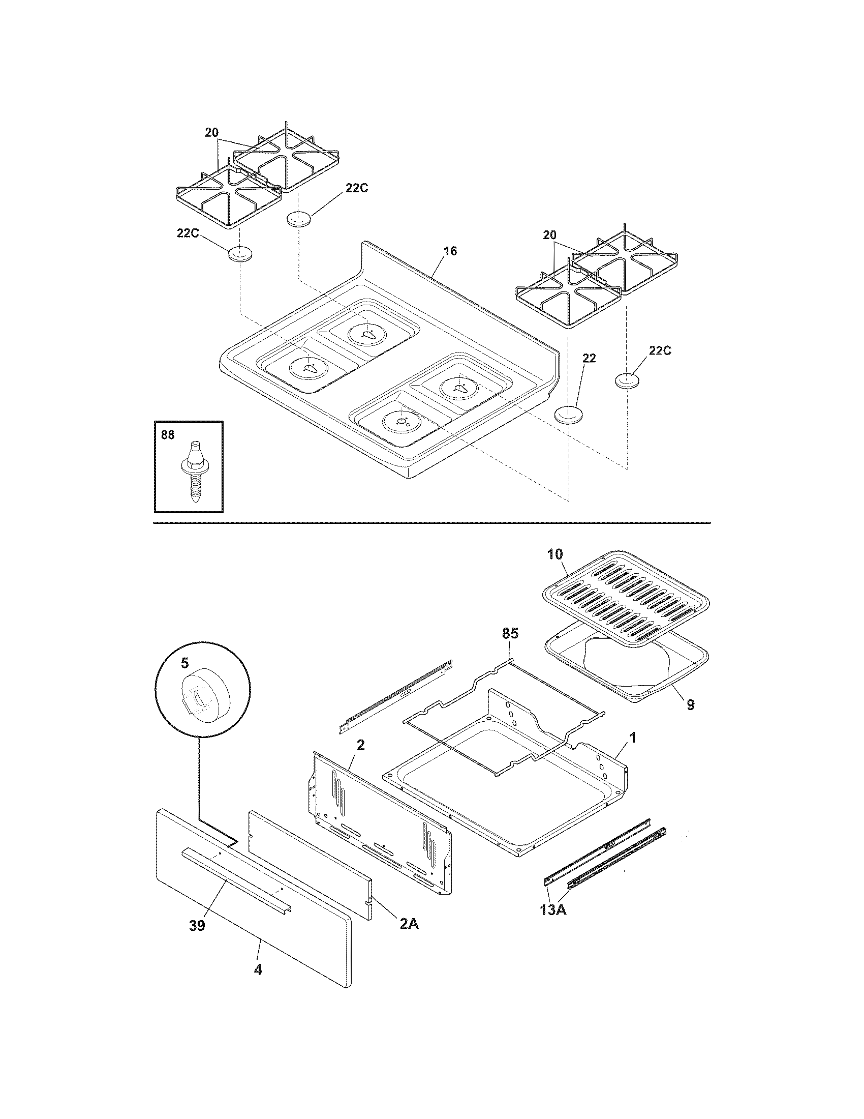 Frigidaire FLF337EWK top/drawer diagram