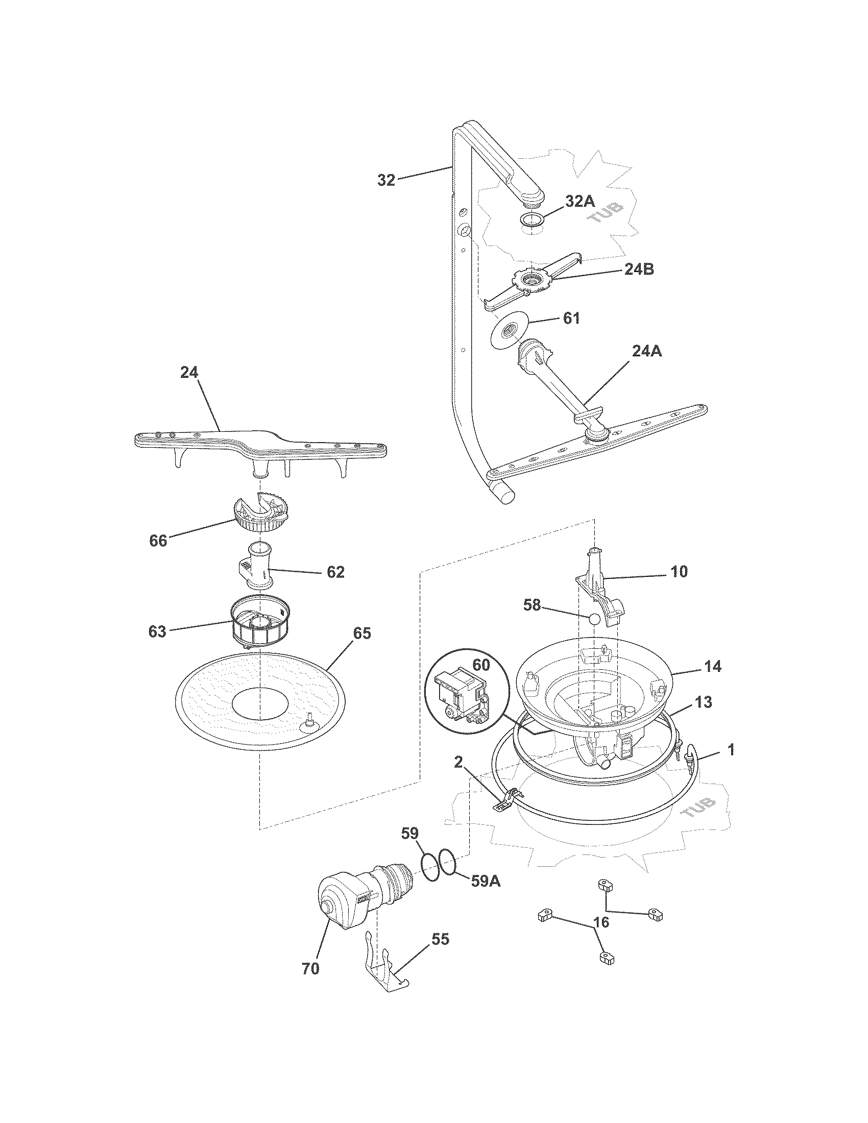 Kelvinator KABD2406NW0A motor & pump diagram