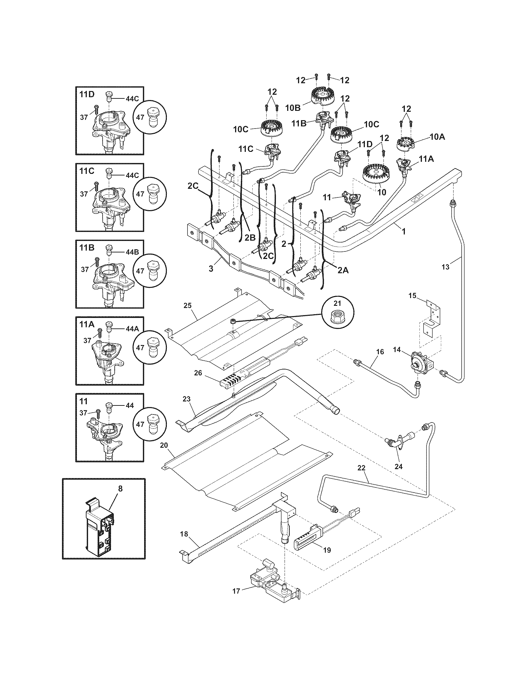 Frigidaire LGGF3042KFJ burner diagram