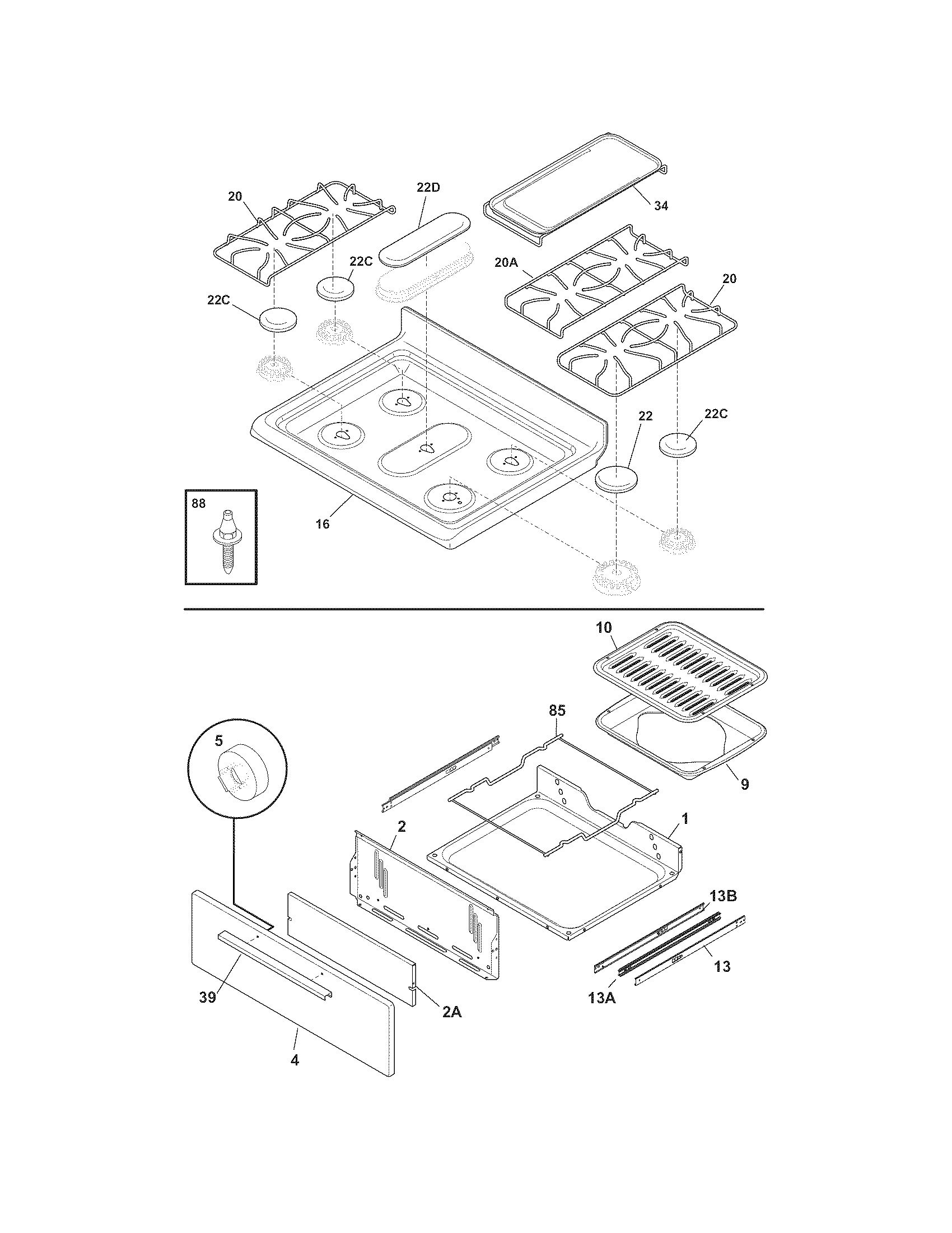 Frigidaire FLF345HSA top/drawer diagram