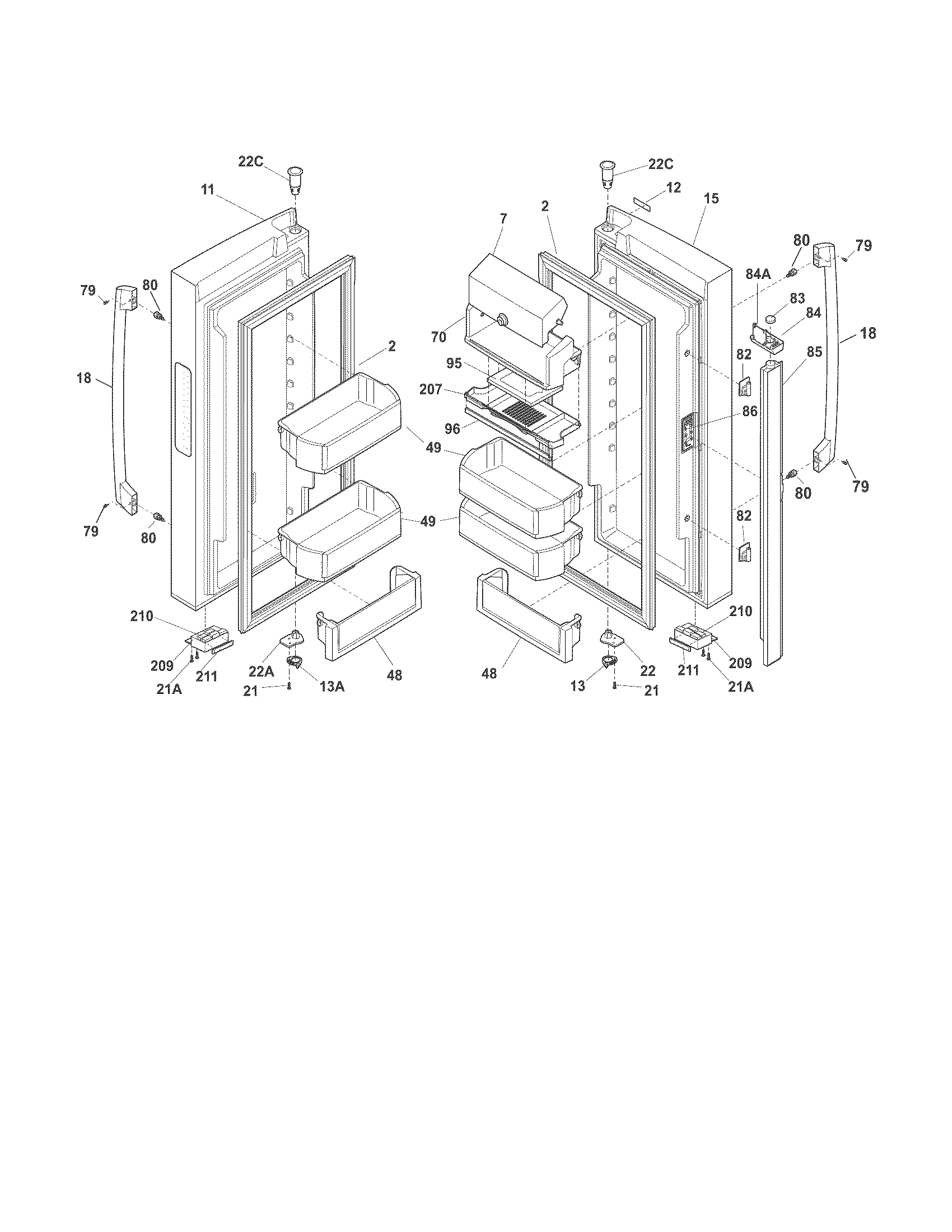 Frigidaire FPHN2899LF7 fresh food doors diagram