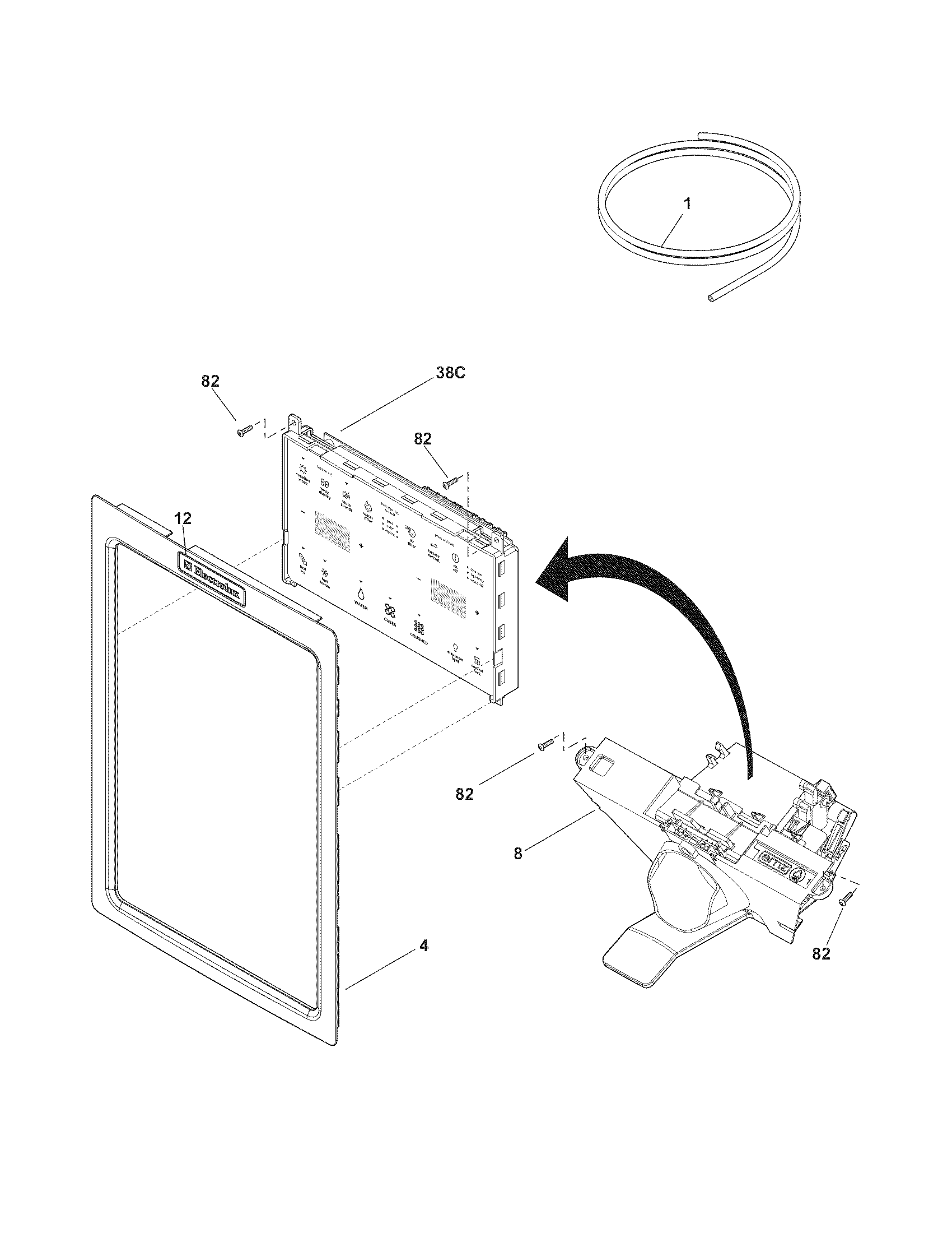 Electrolux EI27BS26JB9 controls & ice dispenser diagram