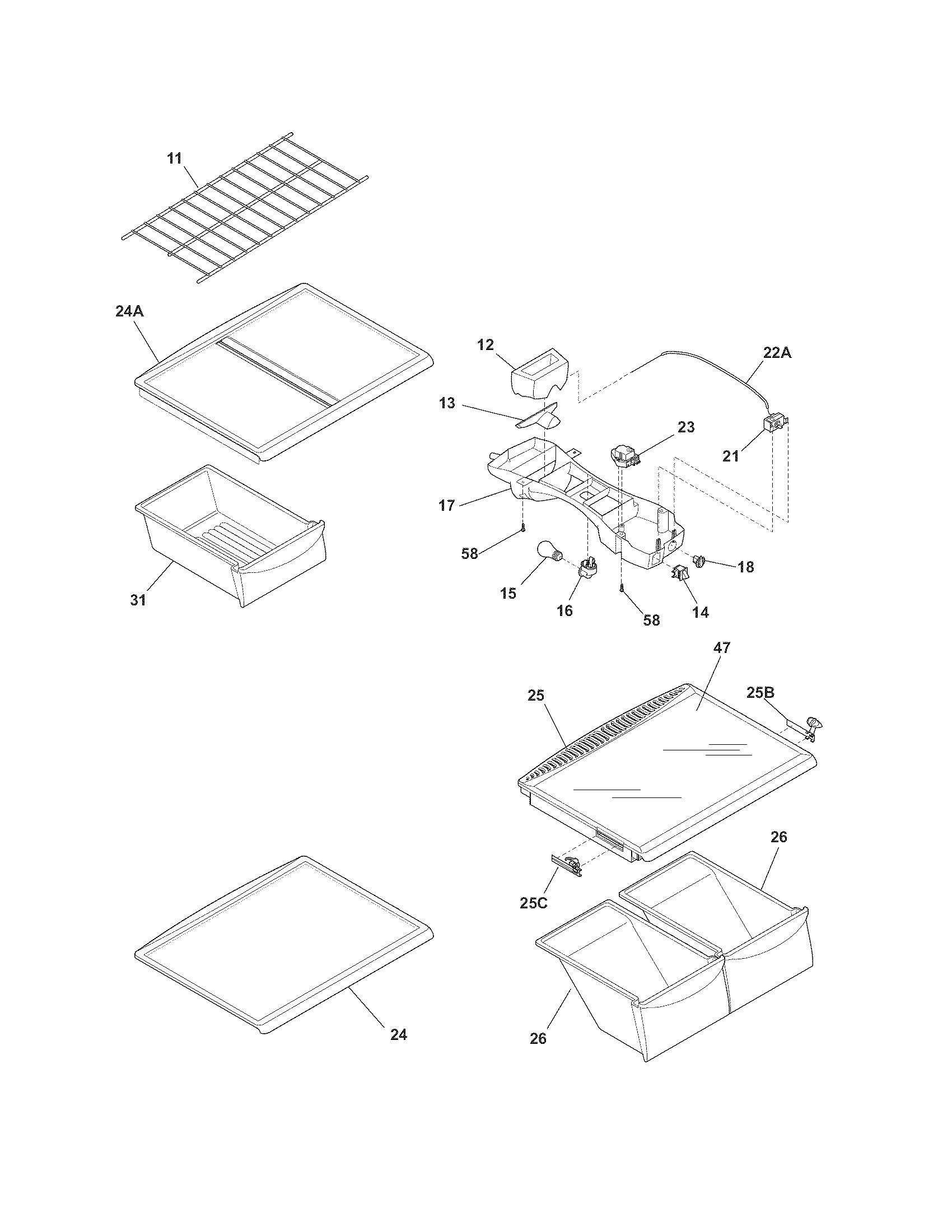 Frigidaire DFHT1843MW6 shelves diagram