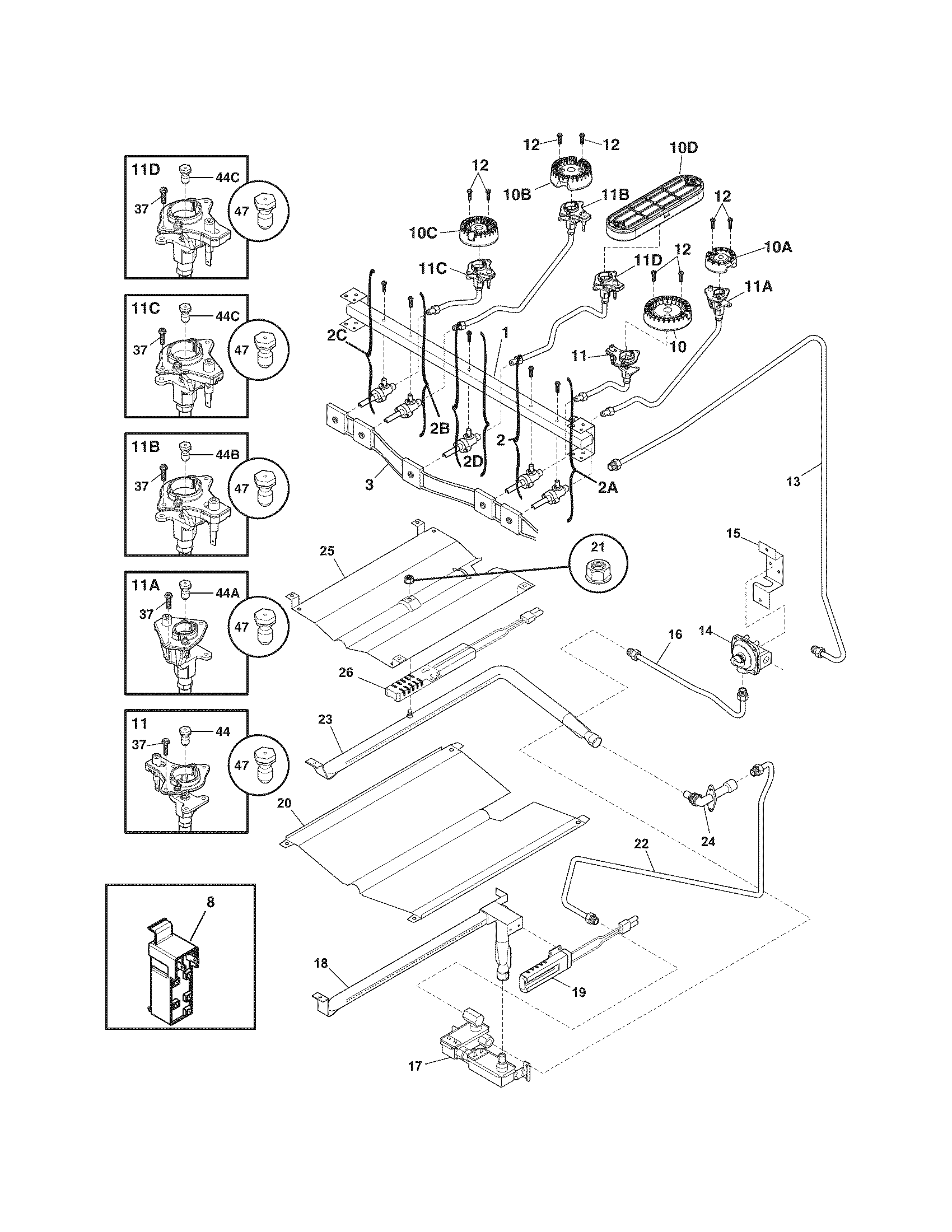 Crosley CRG3490LWE burner diagram