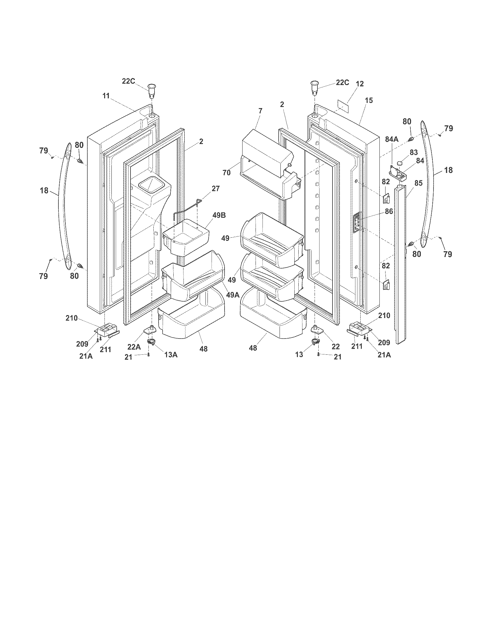 Frigidaire LGUB2642LP9 fresh food doors diagram
