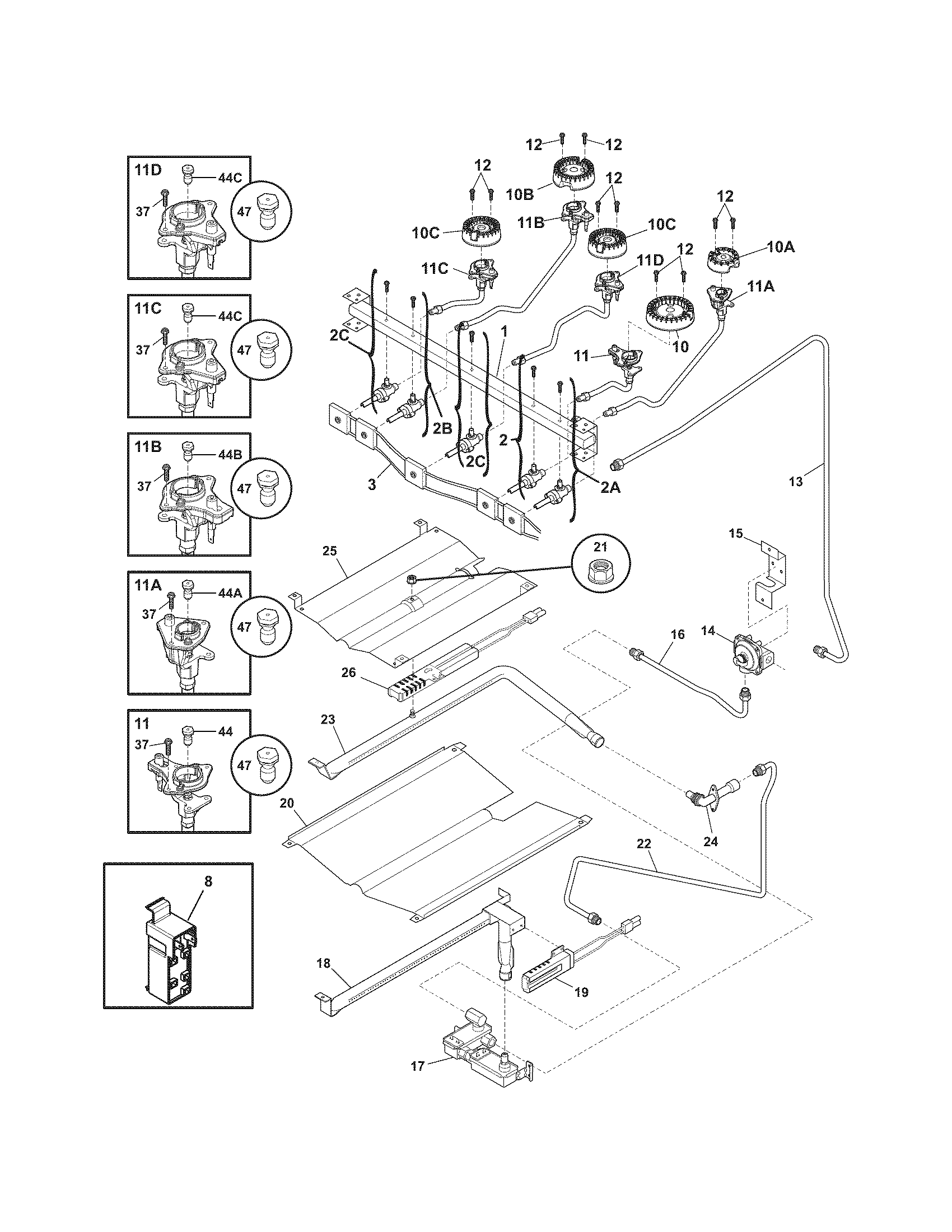 Frigidaire FGGF3032MFD burner diagram