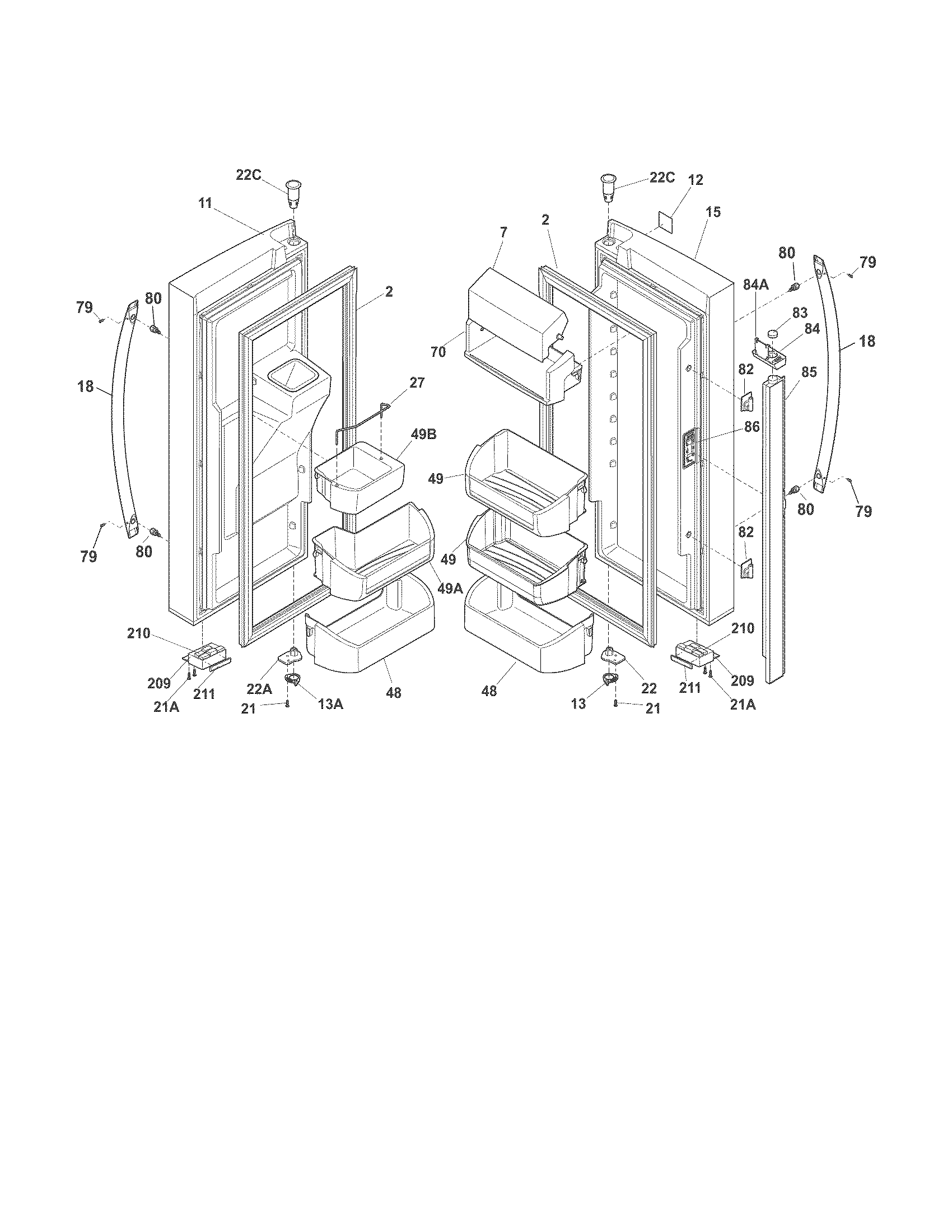 Kenmore 25370313211 fresh food doors diagram