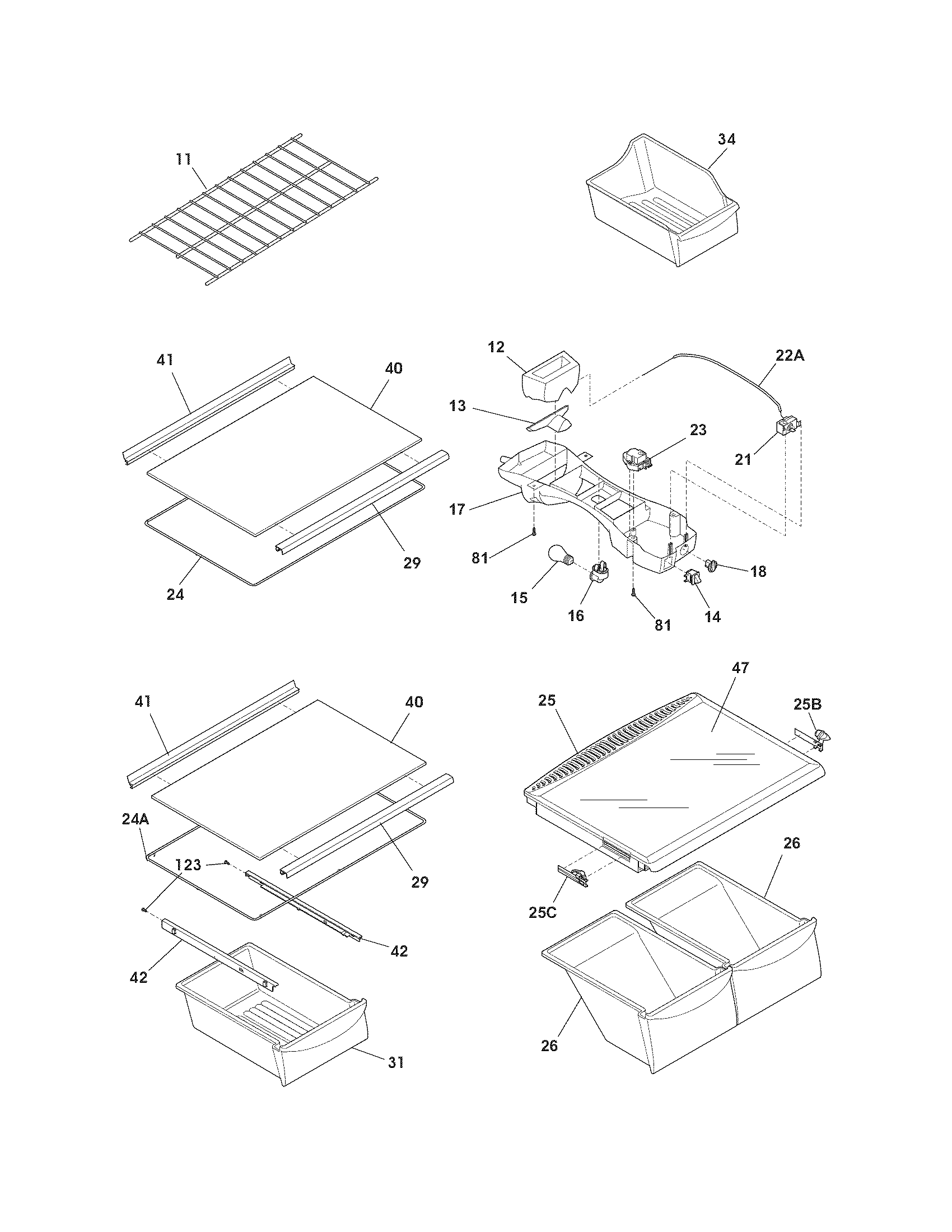 Frigidaire FFHI2117LS4 shelves diagram