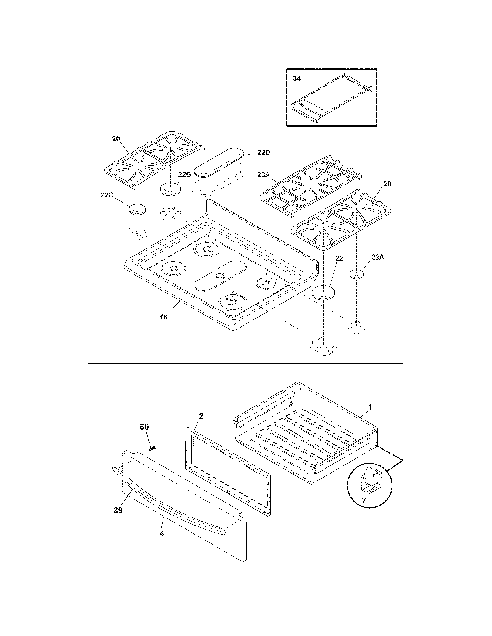 Frigidaire BGGF3042KFT top/drawer diagram