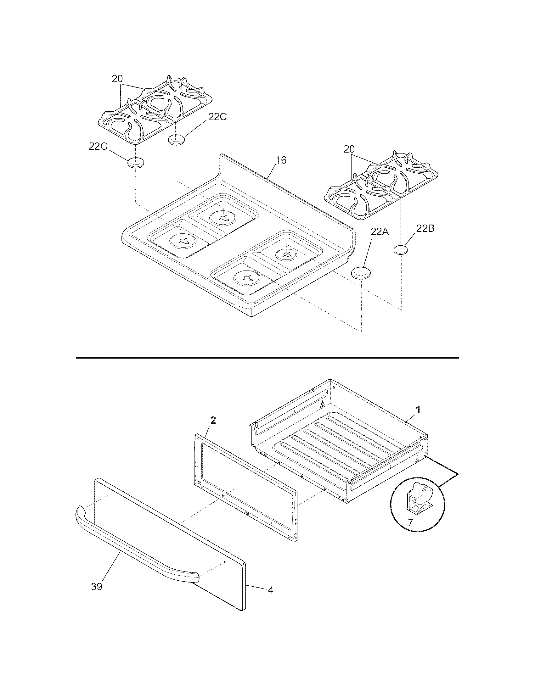 Frigidaire FFGF3023LSE top/drawer diagram