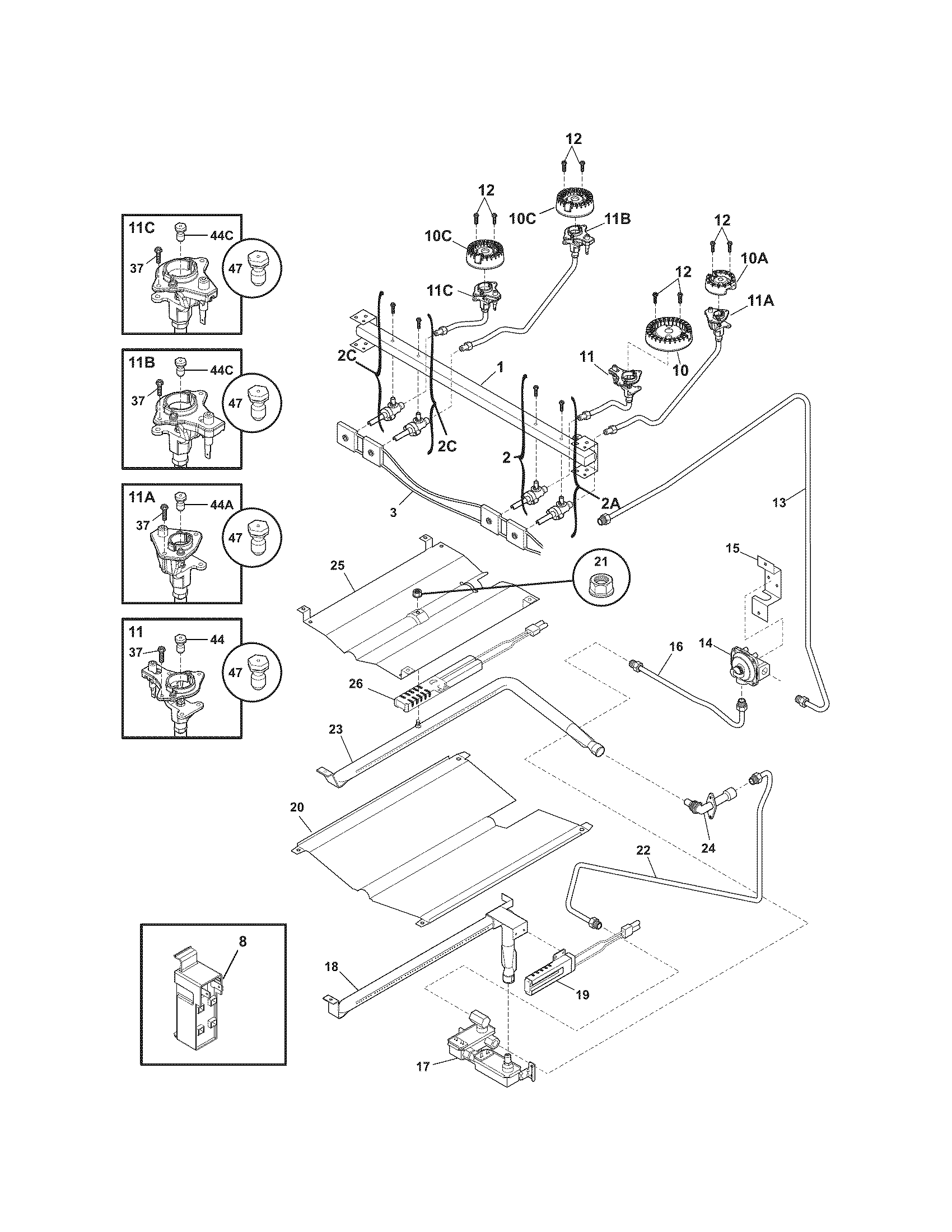 Frigidaire FFGF3023LMD burner diagram