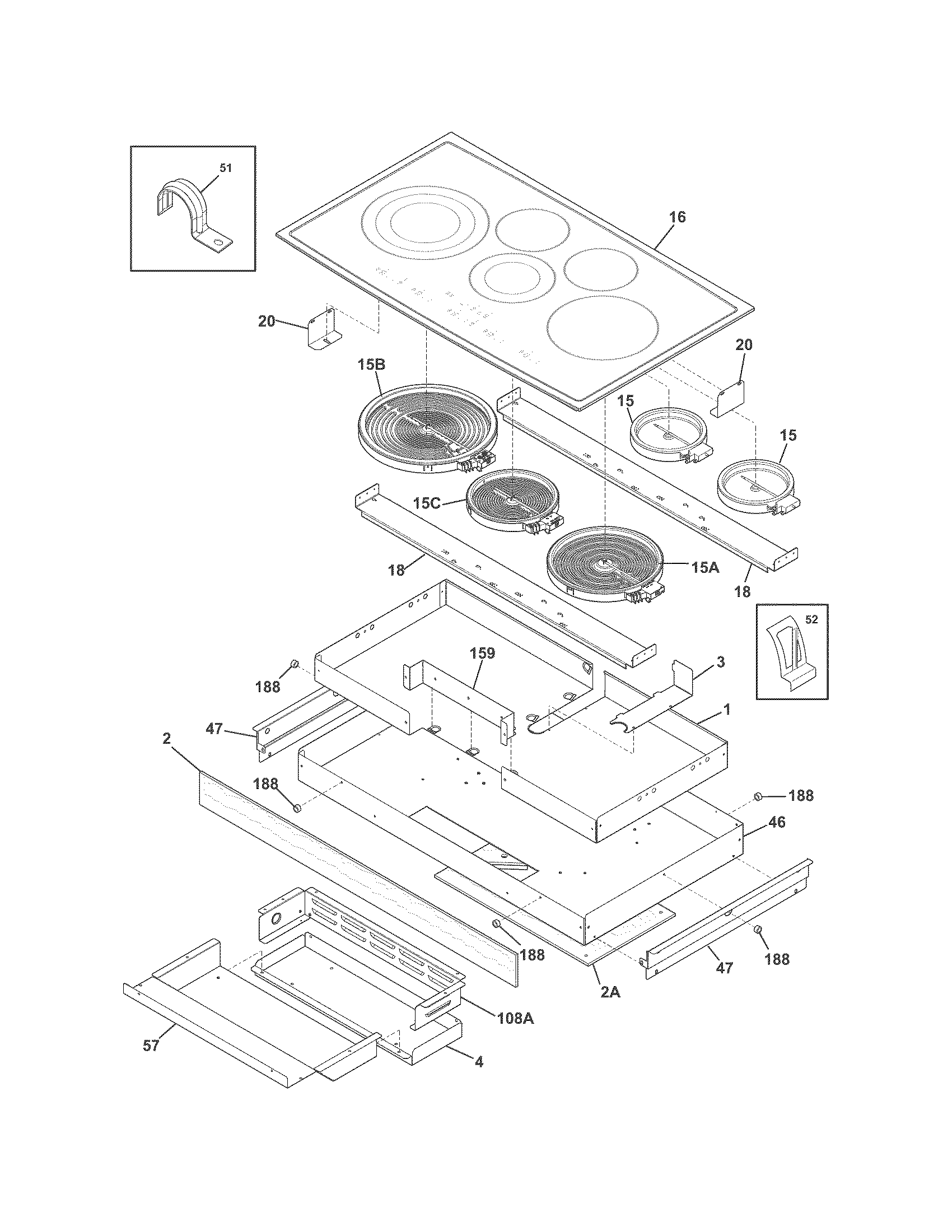 Electrolux EI36EC45KB1 main top/surface units diagram