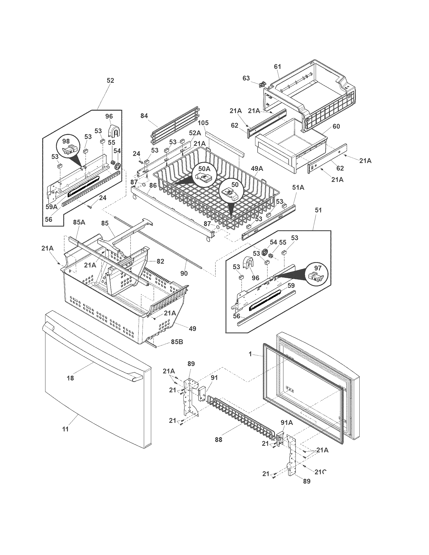 Electrolux EW23BC85KS3 freezer drawer, baskets diagram