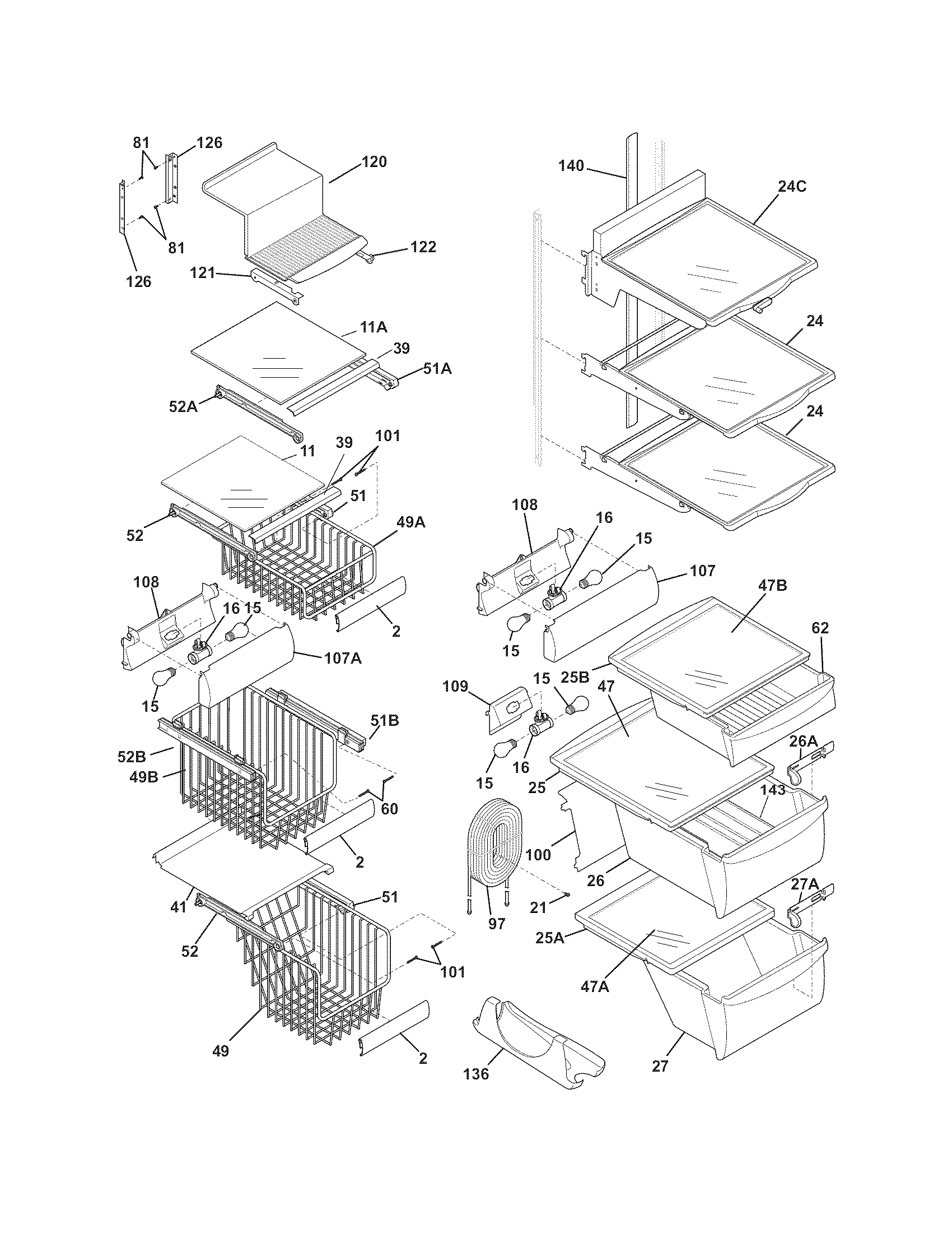 Electrolux E23CS75DSSF shelves diagram