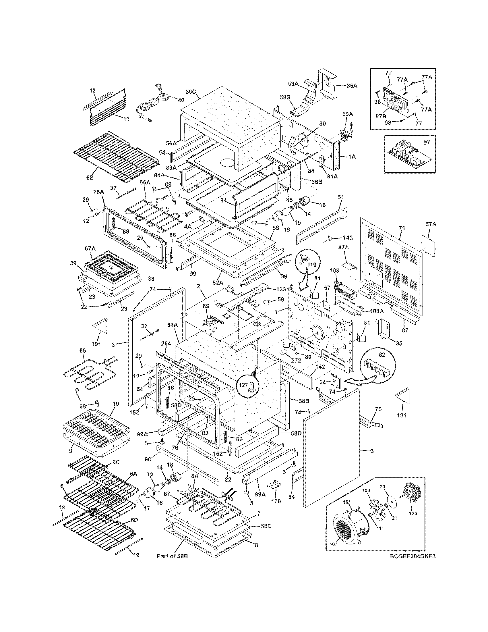 Frigidaire CGEF304DKF4 body diagram