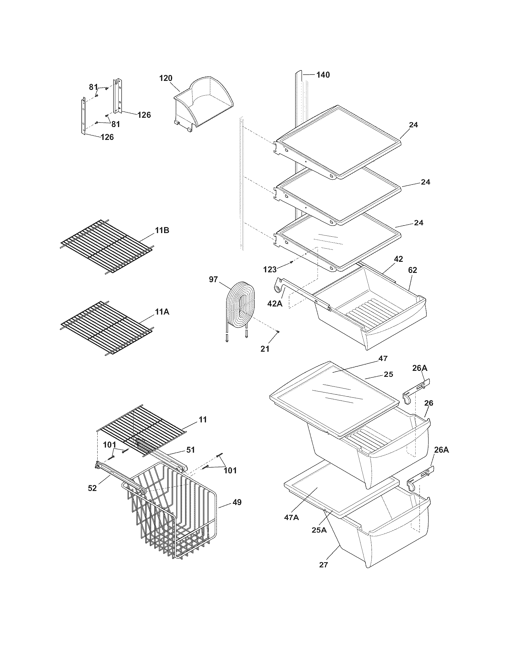 Frigidaire DFHS2313MF6 shelves diagram