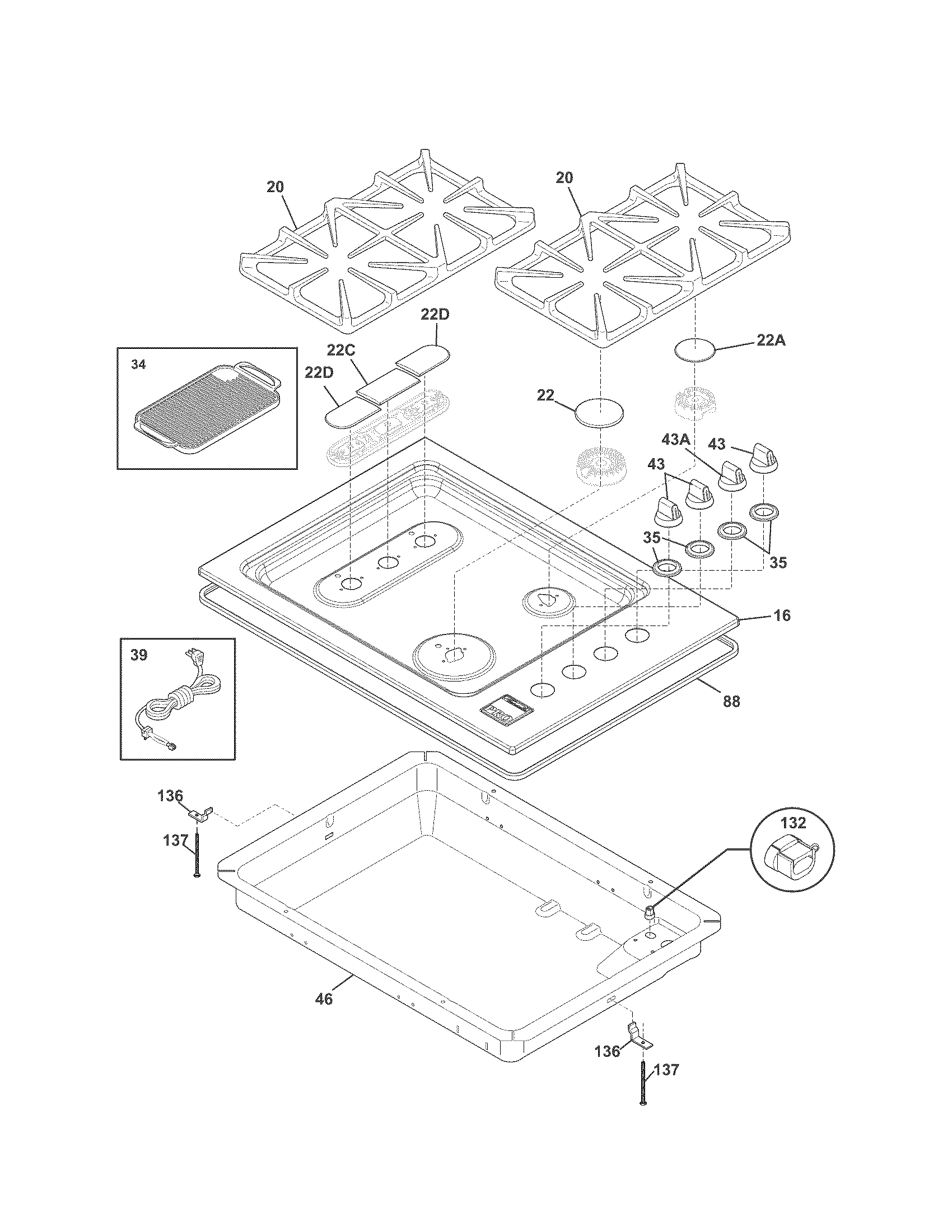 Kenmore Pro 79031003601 cook top diagram