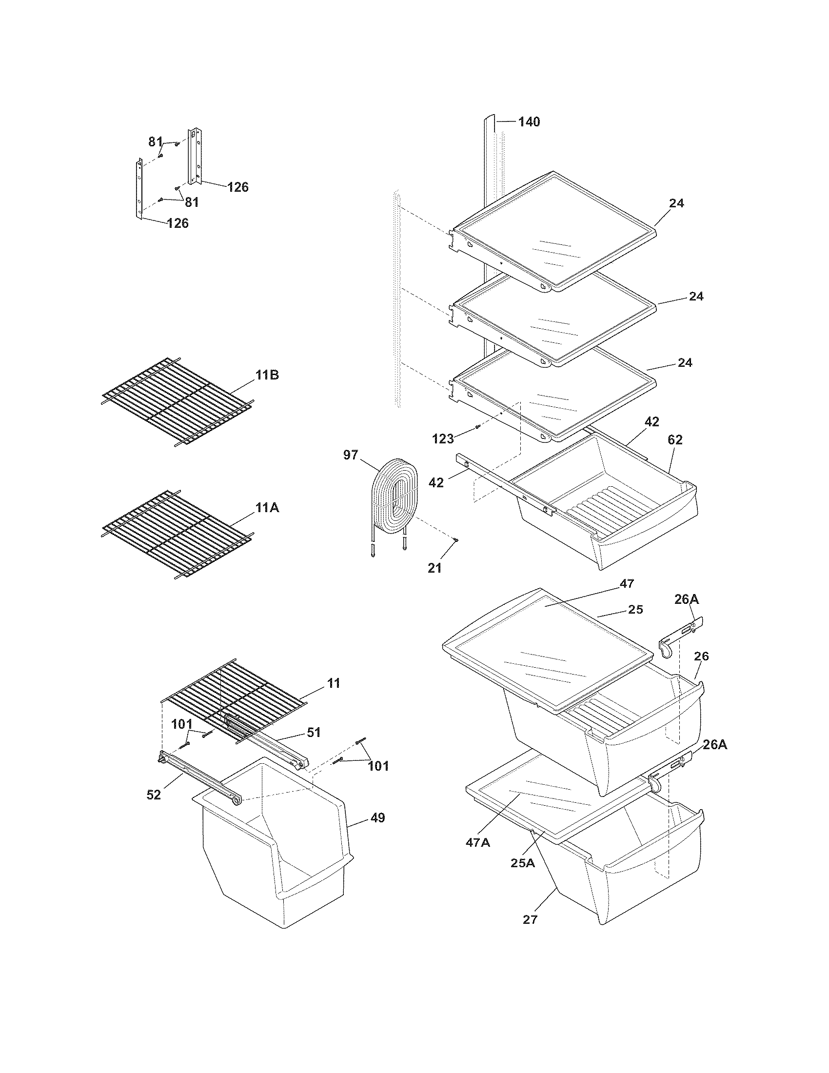 Crosley CRSH238MS4 shelves diagram