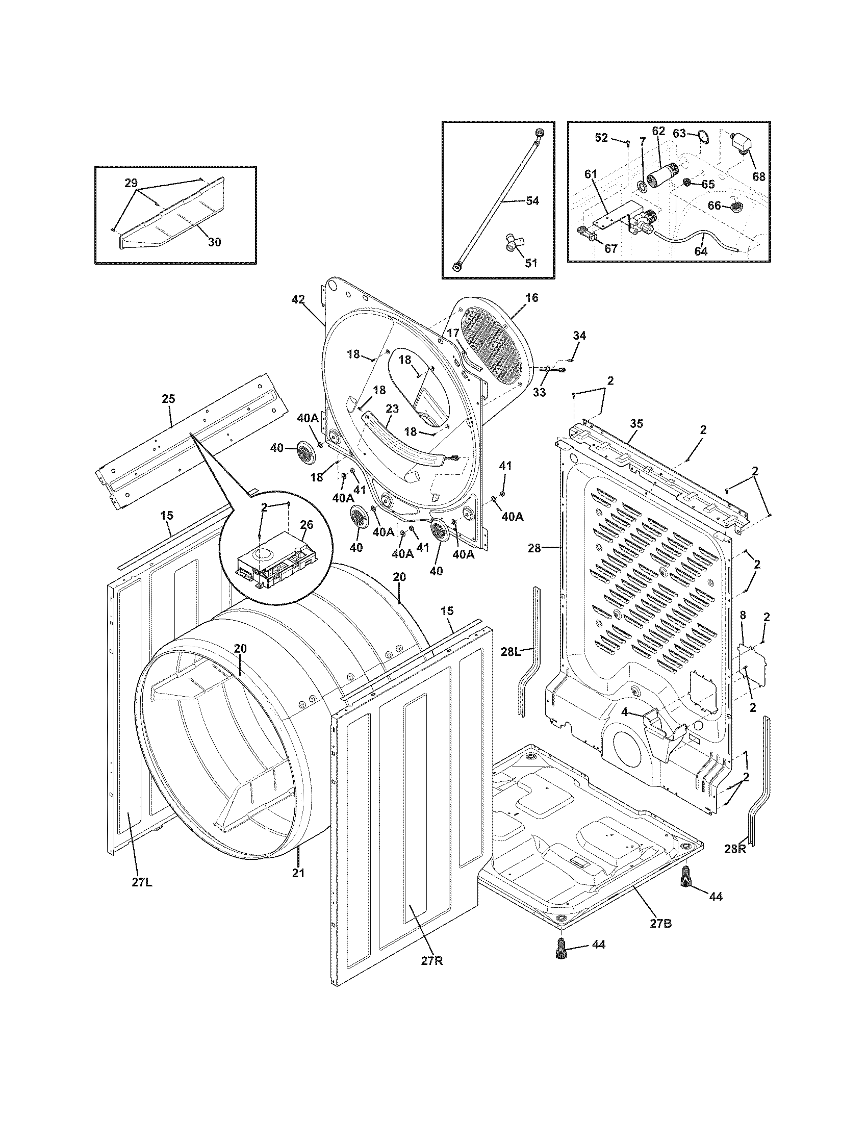 Frigidaire FASE7073NR2 cabinet/drum diagram