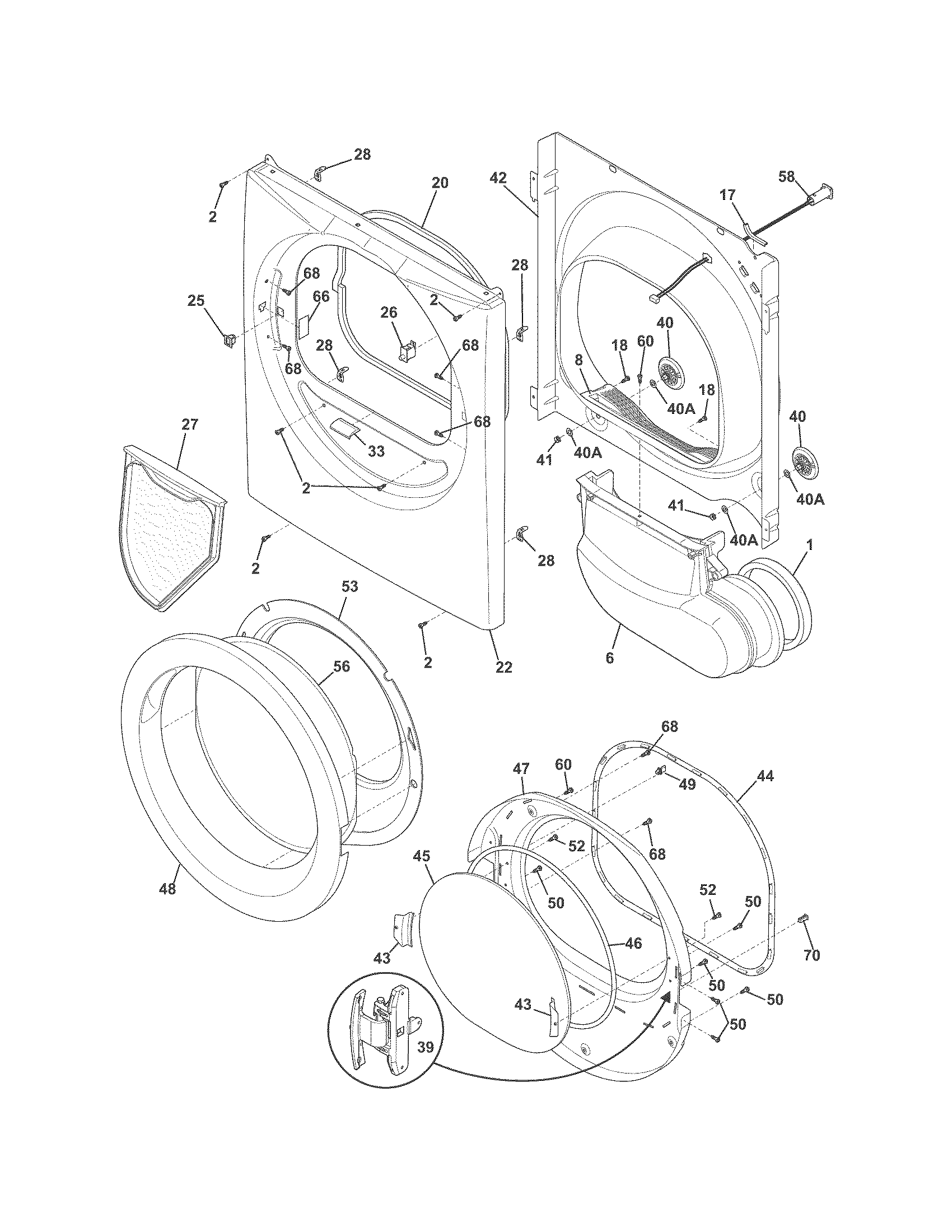 Frigidaire FASE7073NR2 front panel/lint filter diagram