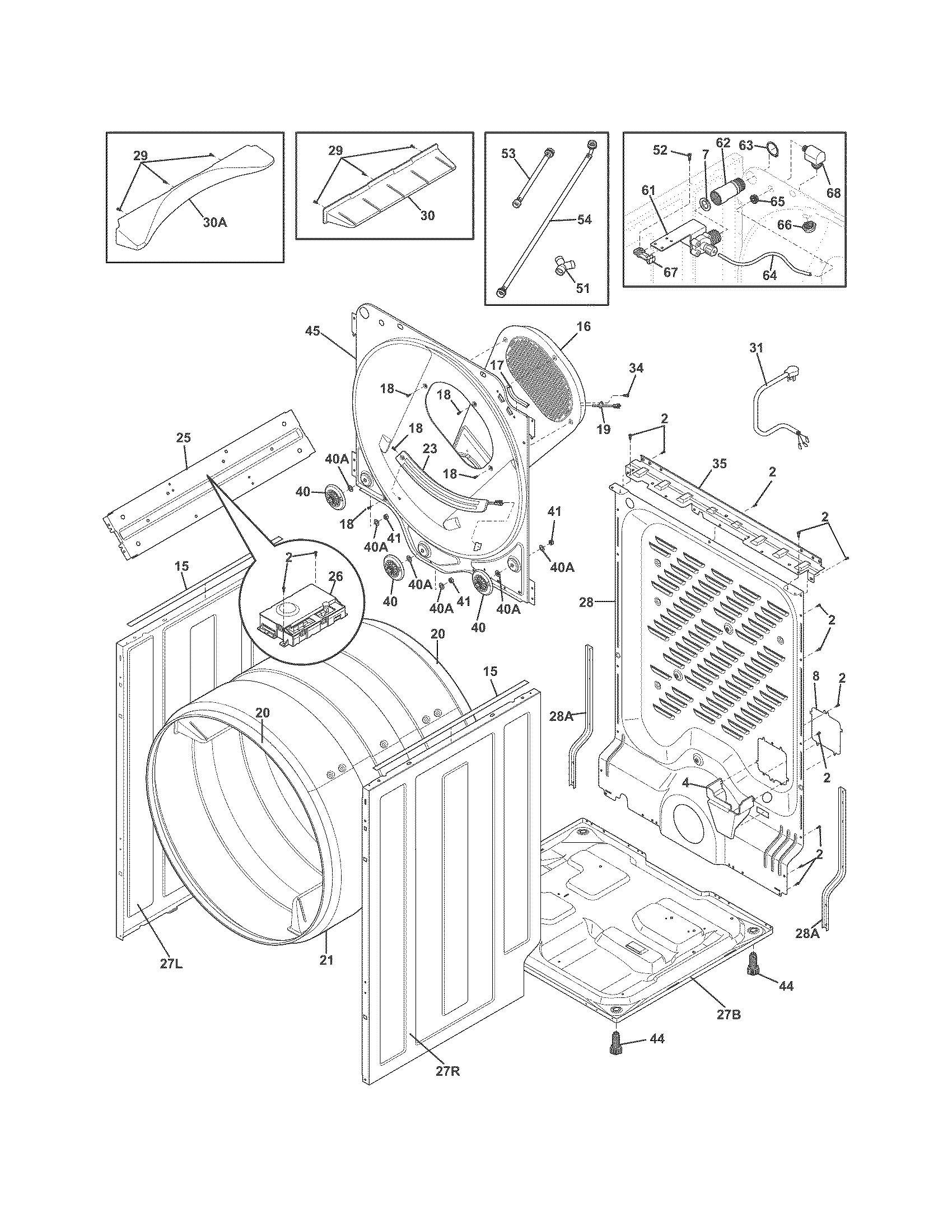 Electrolux EIMED6CLT2 cabinet/drum diagram