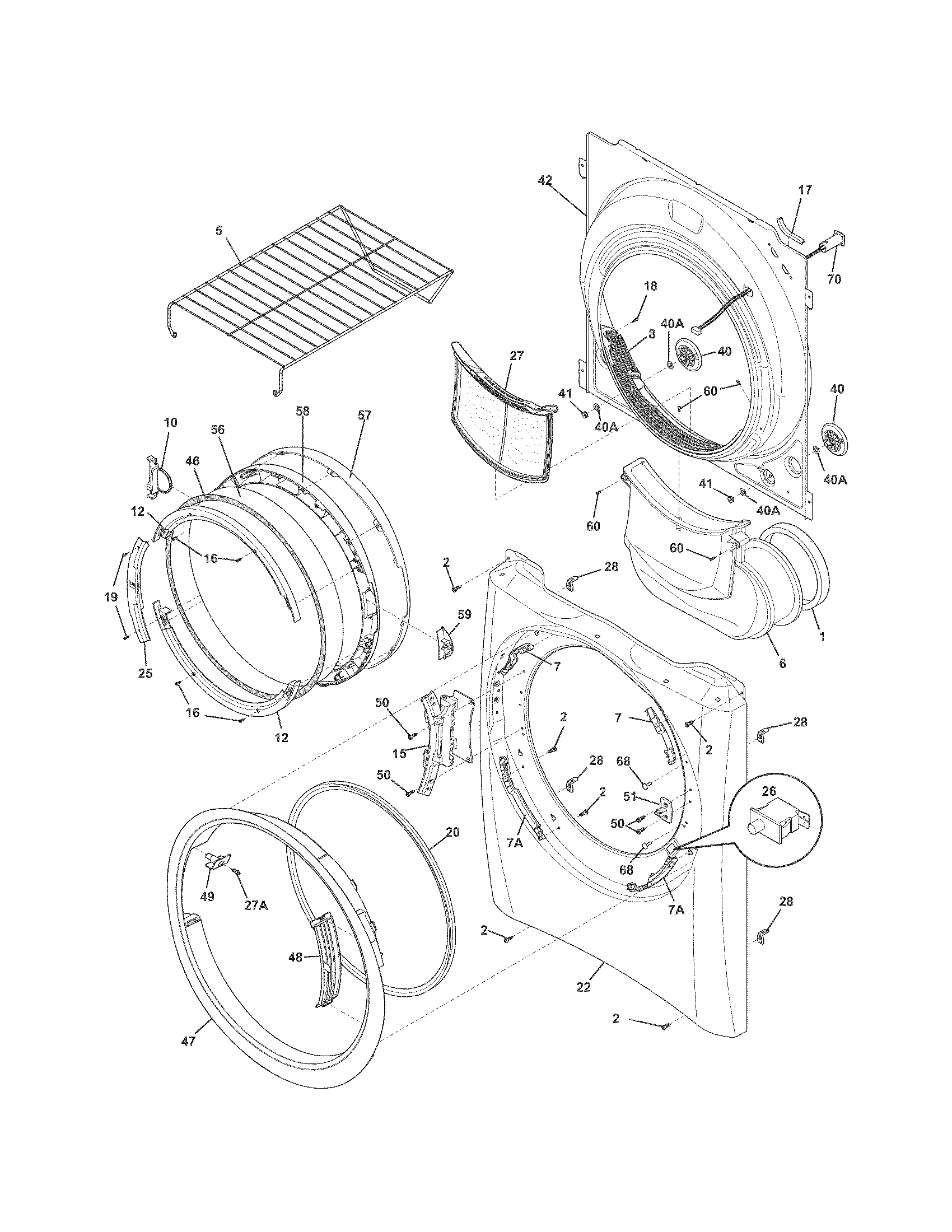Electrolux EIMED6CLT2 front panel/lint filter diagram