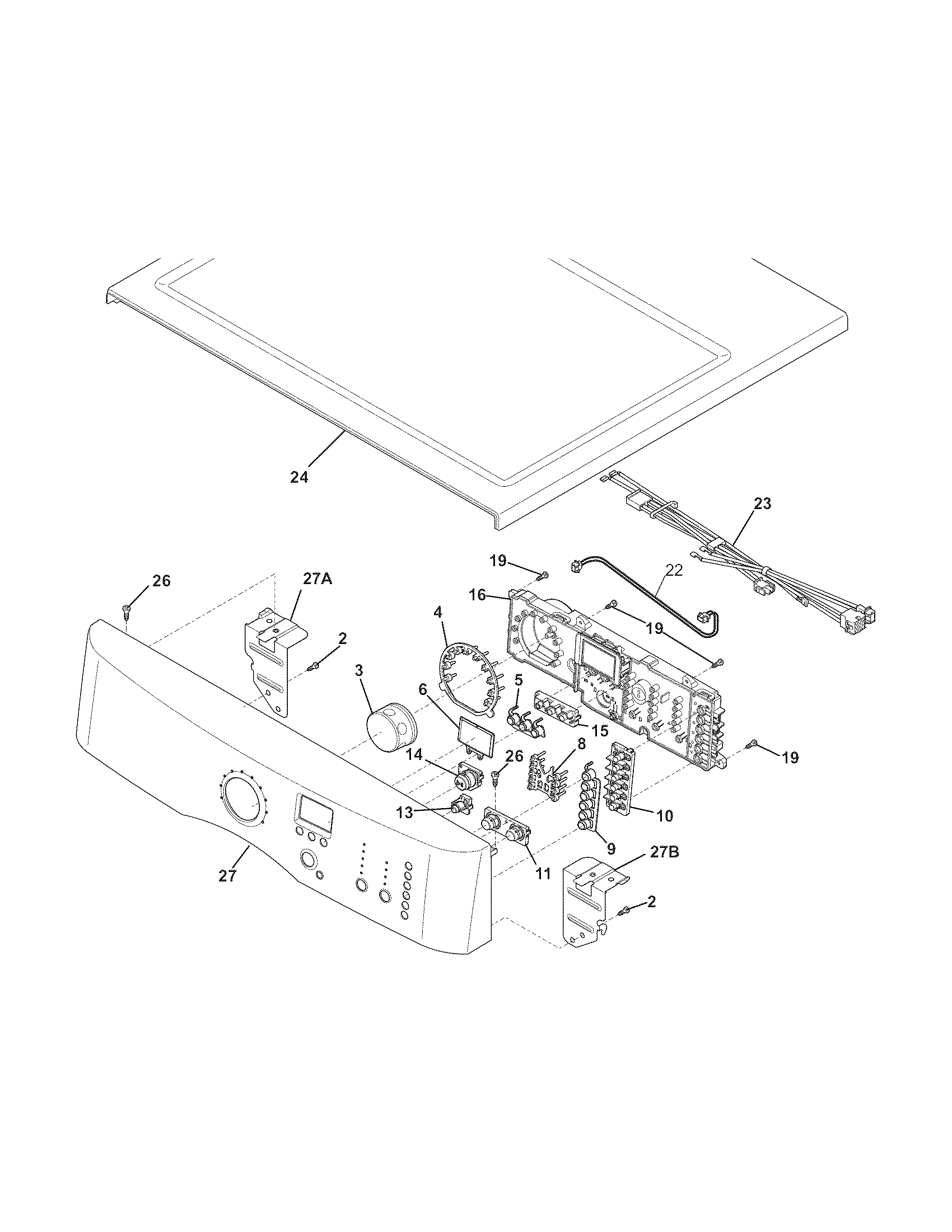Electrolux EIMED6CLT2 controls/top panel diagram