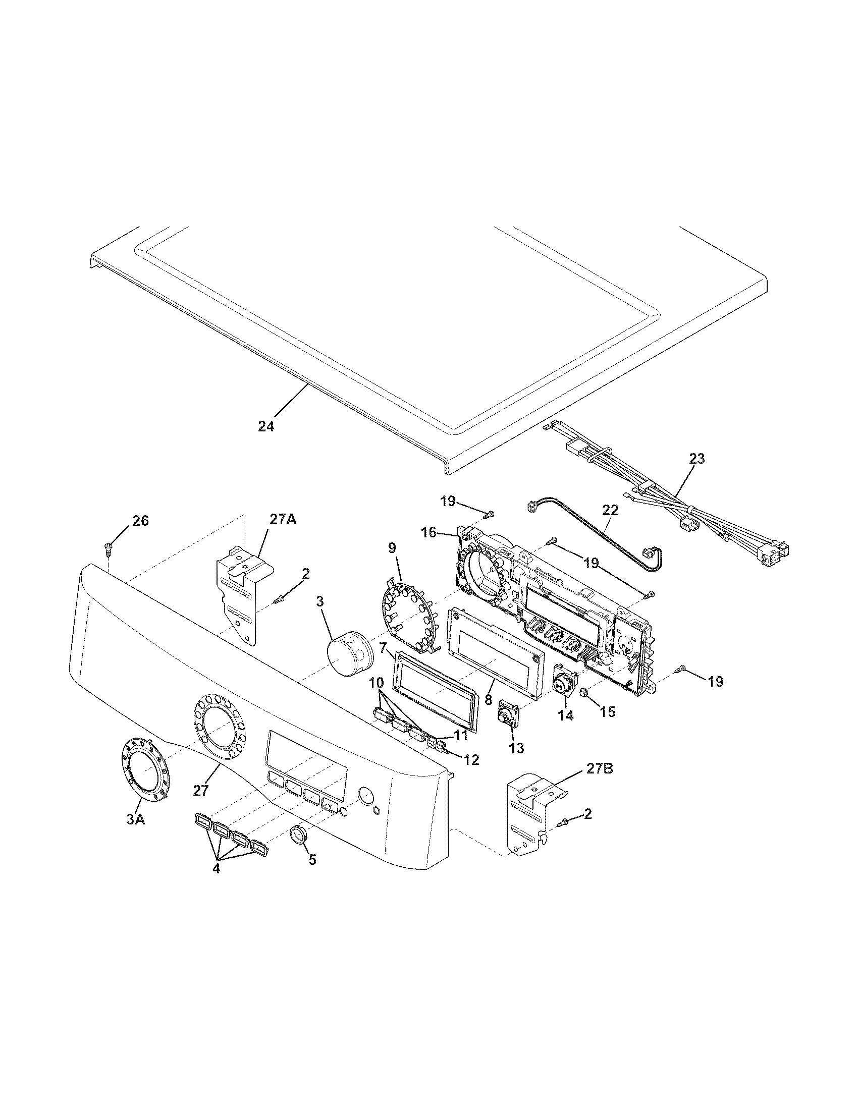 Electrolux EWMED7CJSS2 controls/top panel diagram