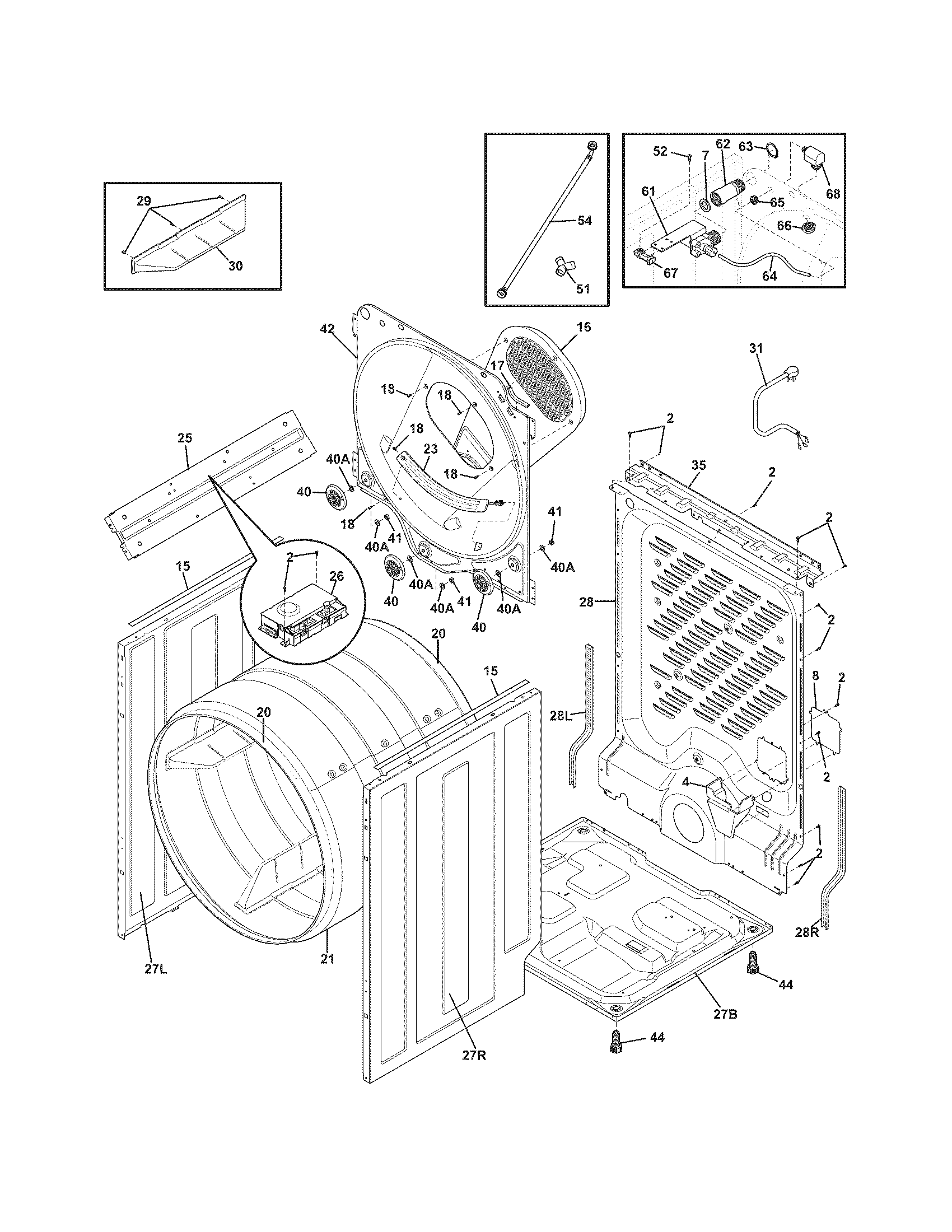 Frigidaire FASG7074NA2 cabinet/drum diagram