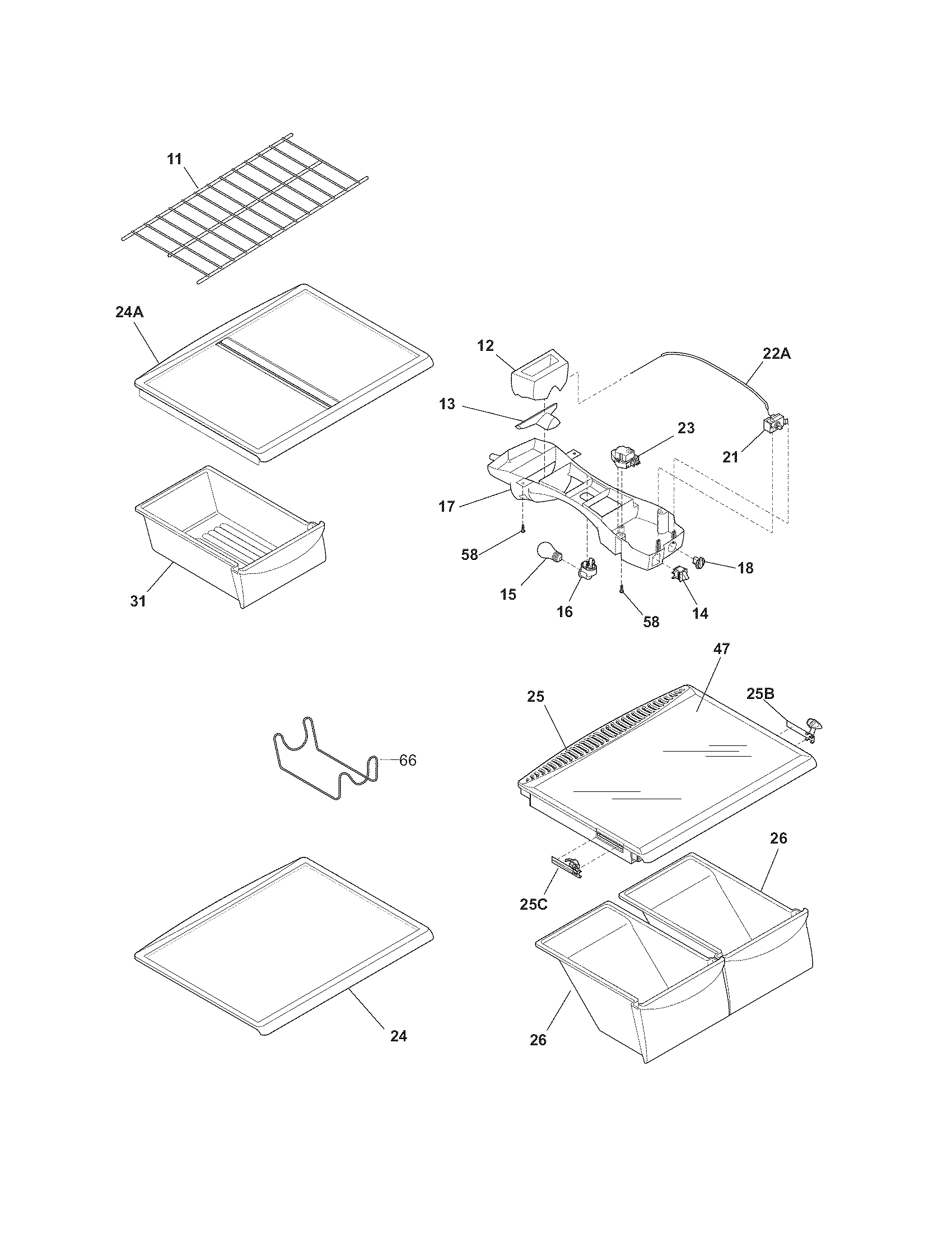 Frigidaire CFHT1843PS0 shelves diagram