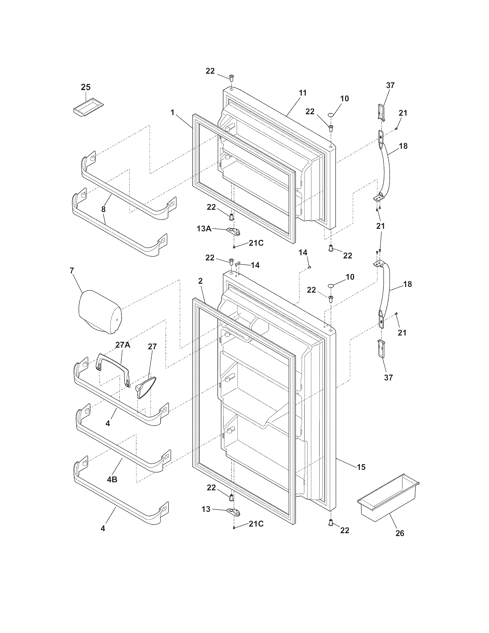 Universal/Multiflex (Frigidaire) MRTC18V3MW2 doors diagram