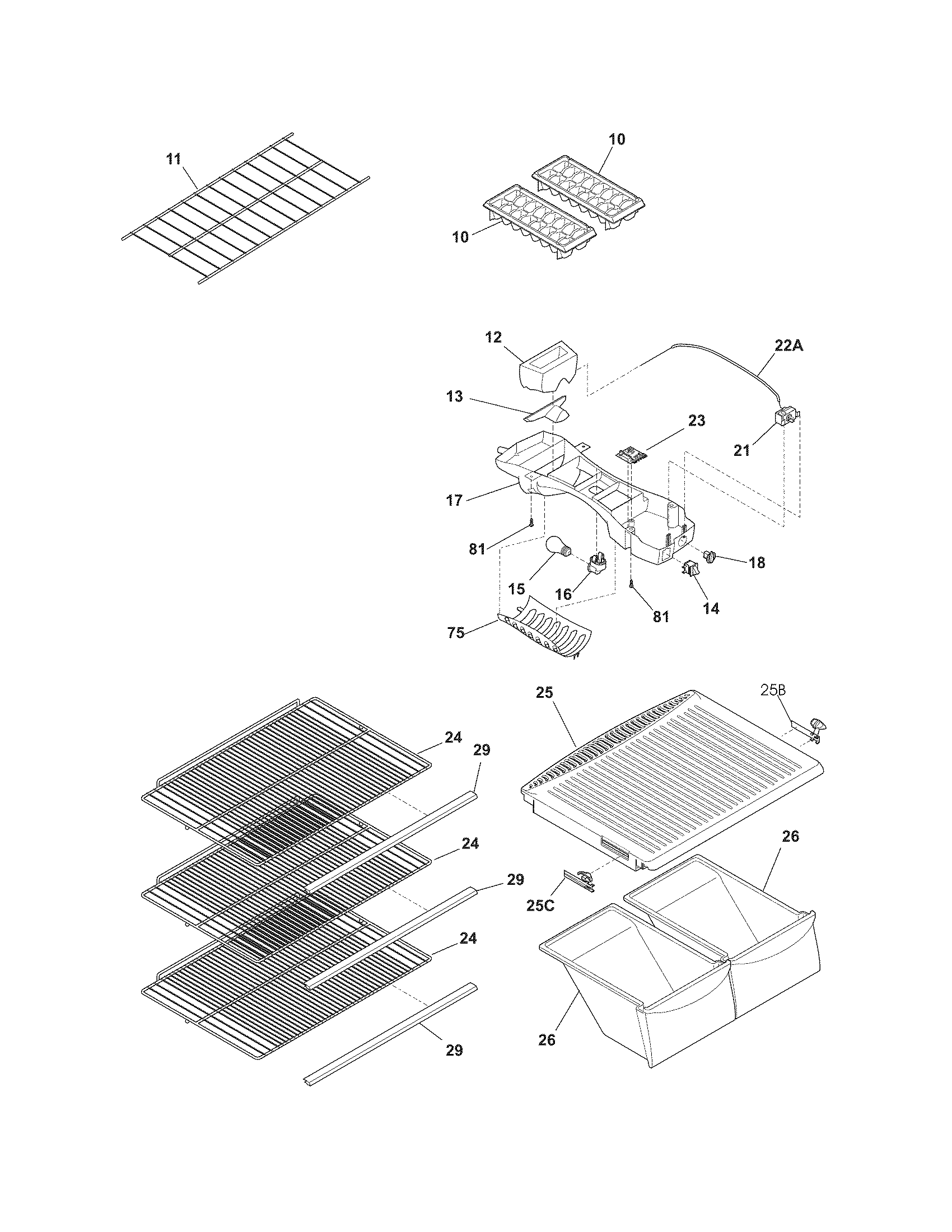 Universal/Multiflex (Frigidaire) MRTC18V3MW2 shelves diagram