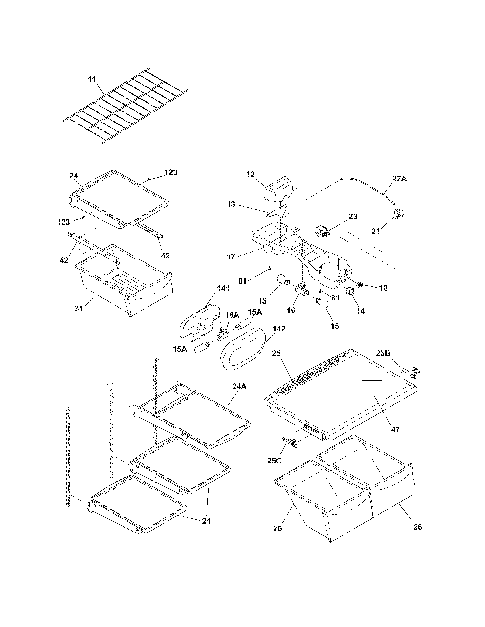 Frigidaire CGHT1846PF0 shelves diagram