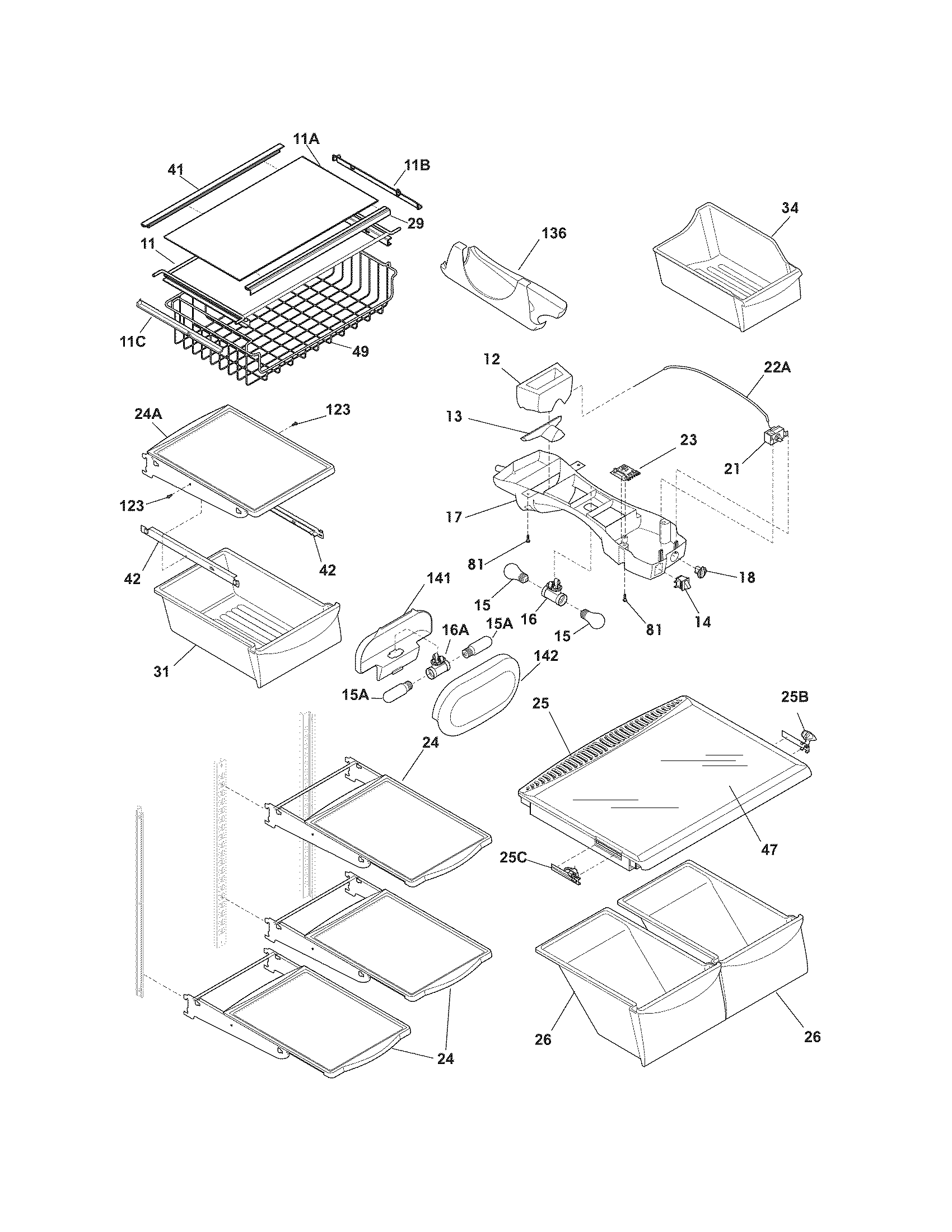 Frigidaire FPUI2188PF0 shelves diagram