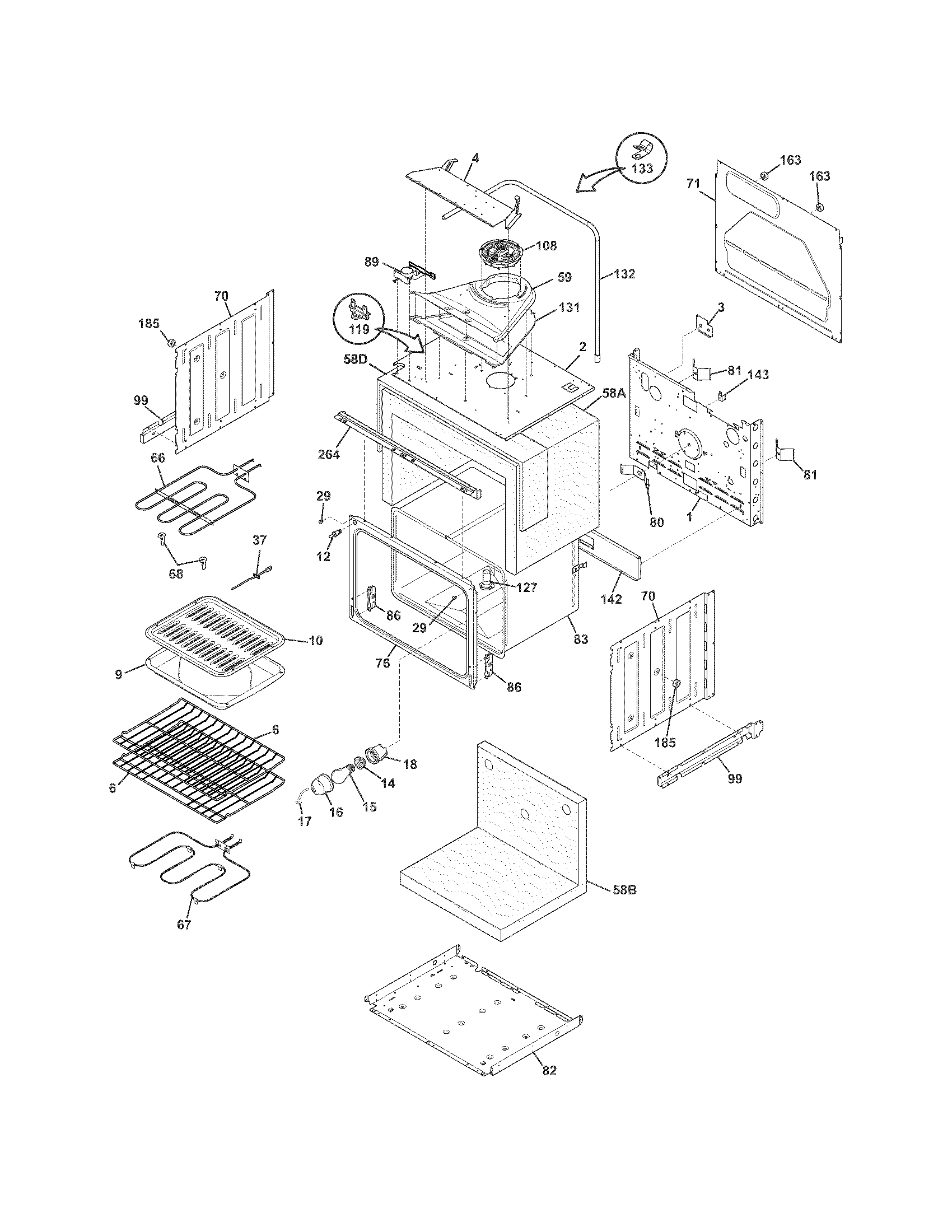 Frigidaire FFET3025LSB upper oven diagram