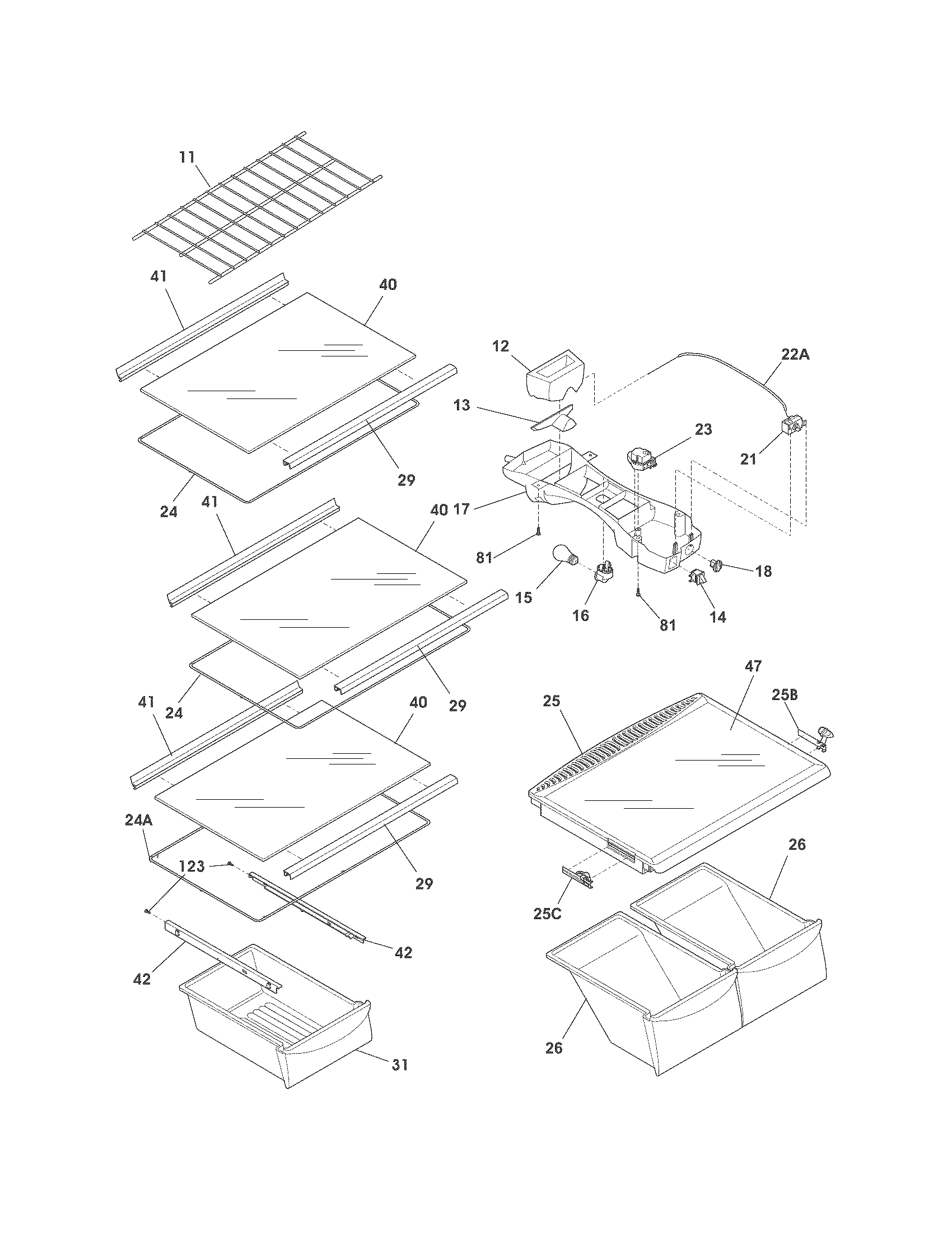 Frigidaire FFHT1817PS0 shelves diagram
