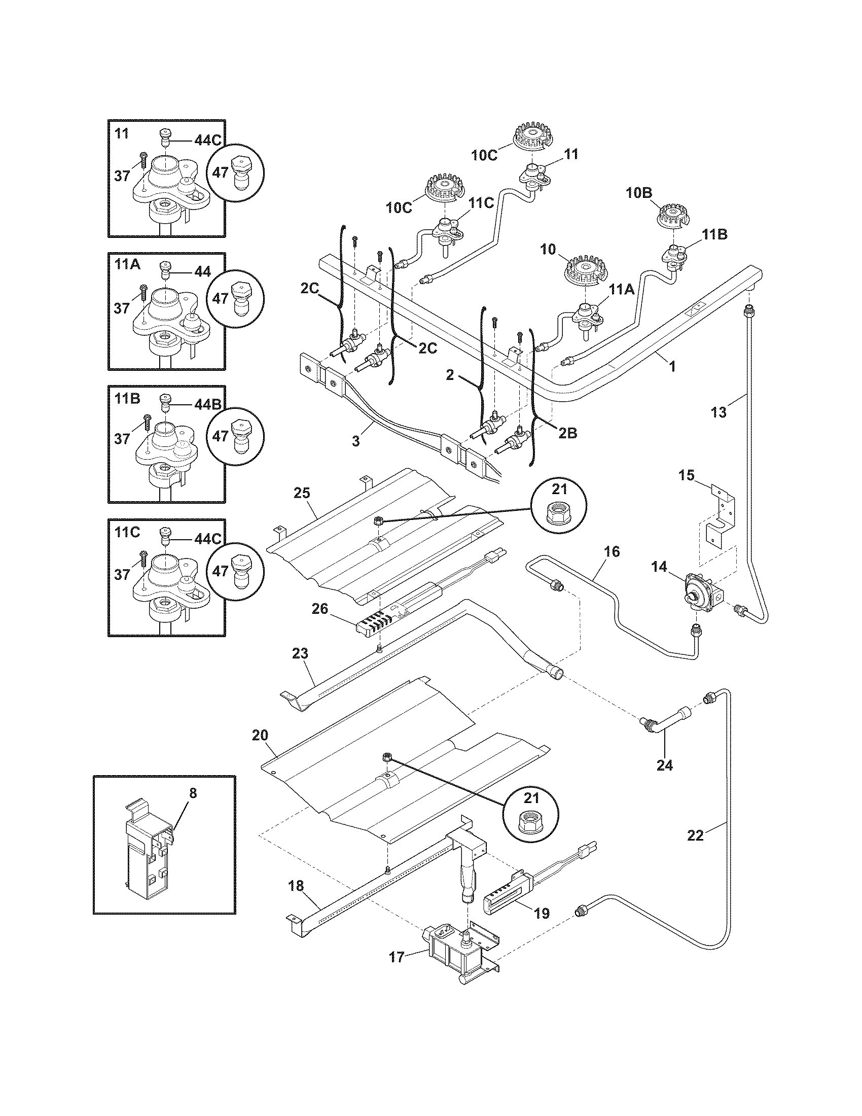 Frigidaire CFGF3023LWD burner diagram