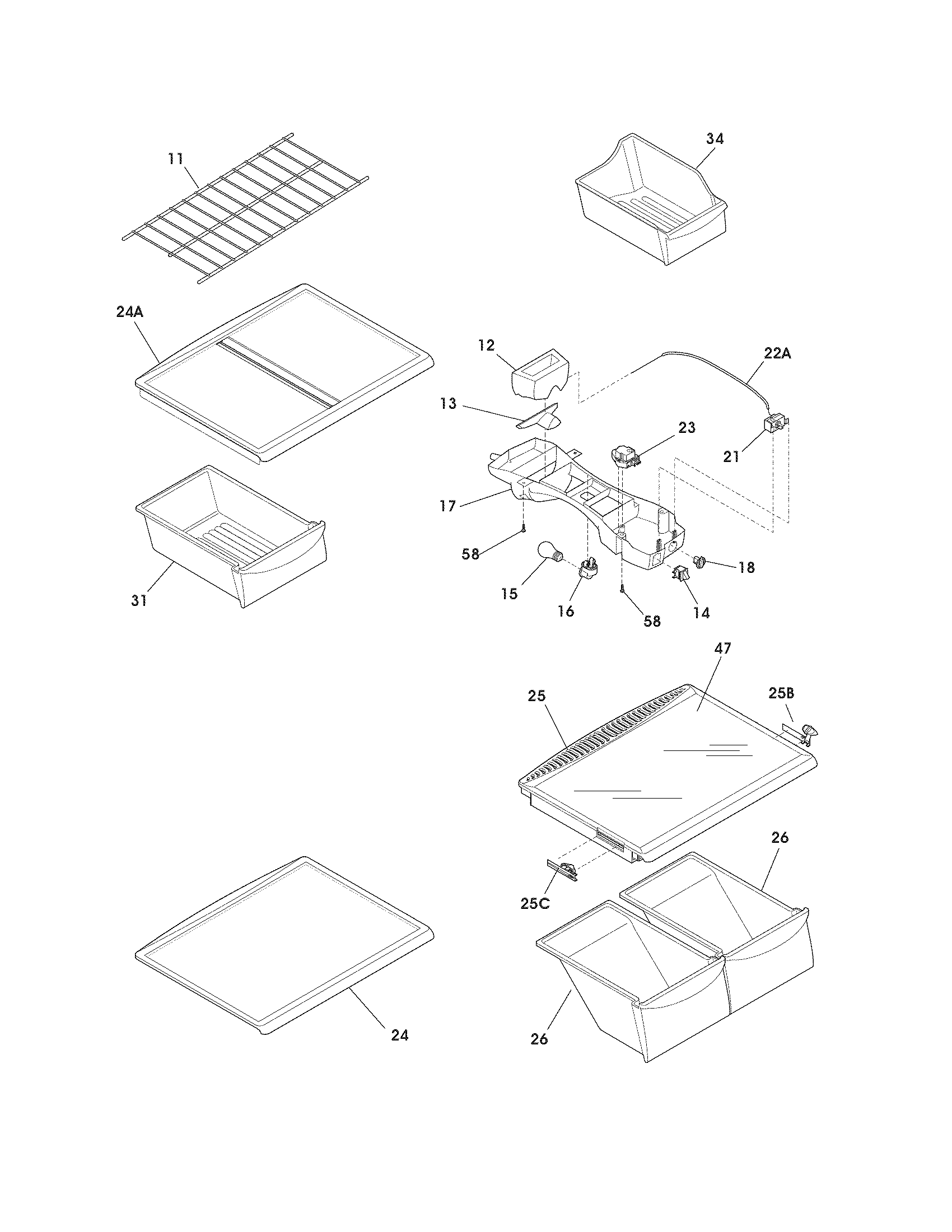 Frigidaire FFTI2126NS1 shelves diagram