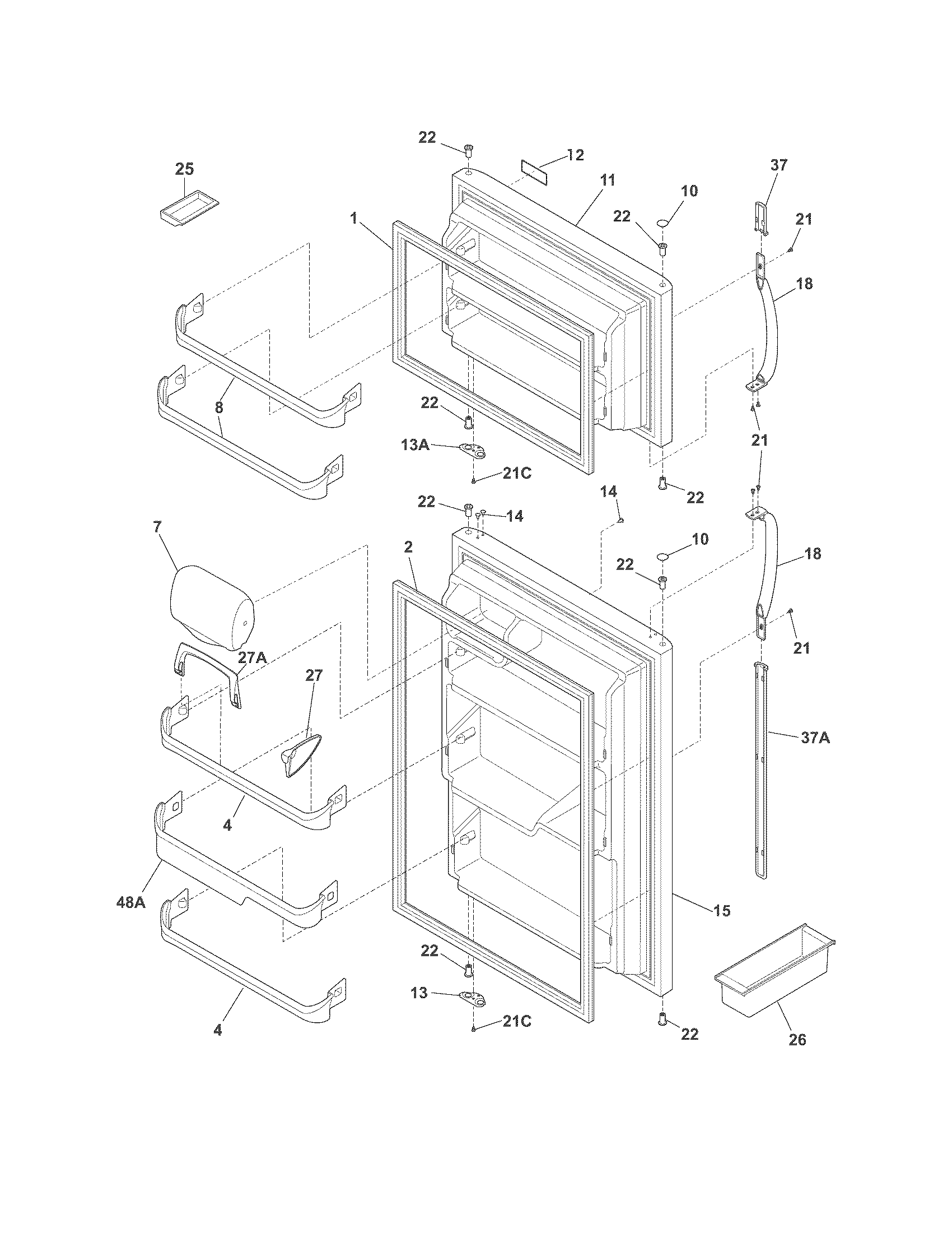 Universal/Multiflex (Frigidaire) MRTN23V6MW4 doors diagram