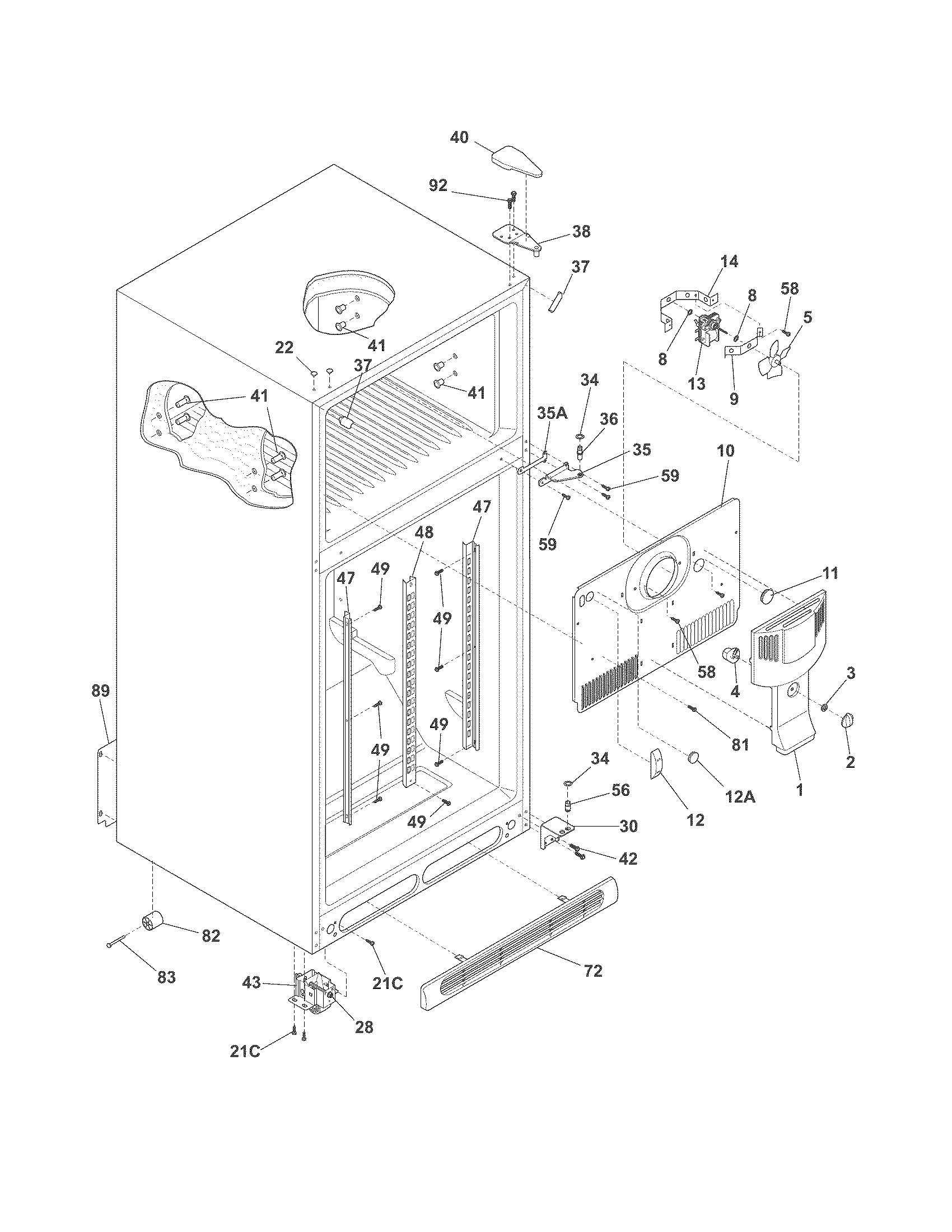 Universal/Multiflex (Frigidaire) MRTN23V6MW4 cabinet diagram