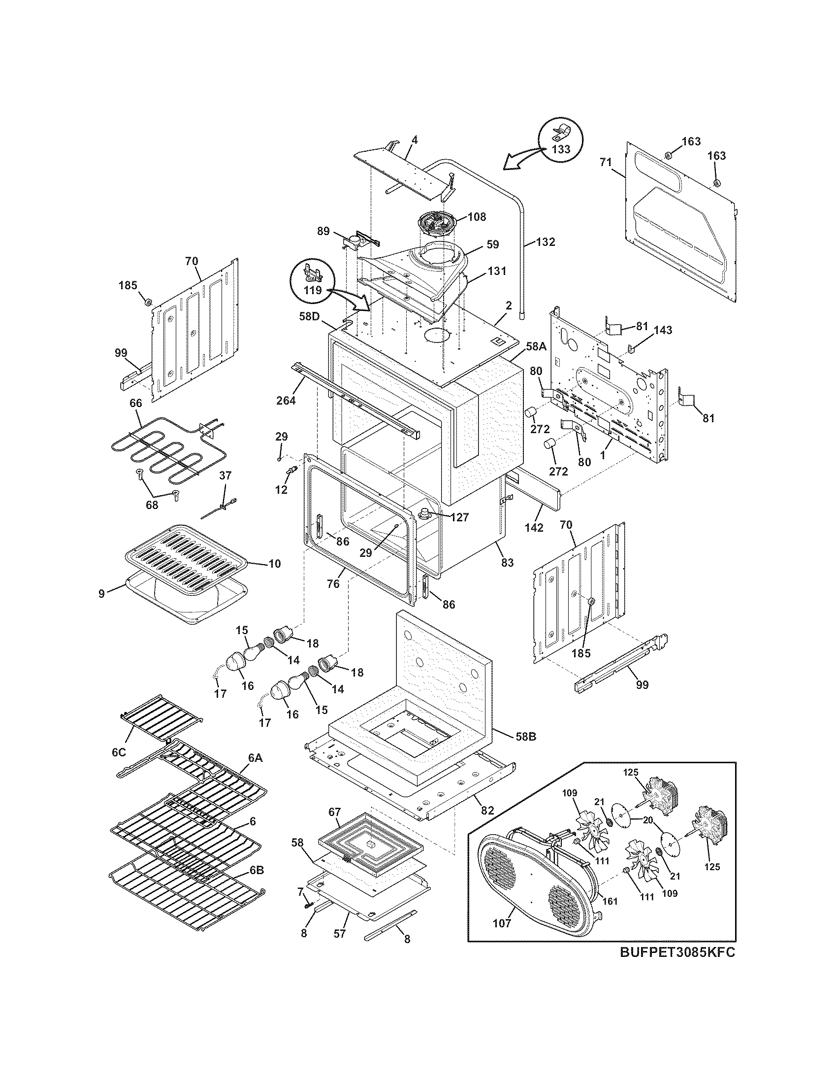 Frigidaire CPET3085KF3 upper oven diagram