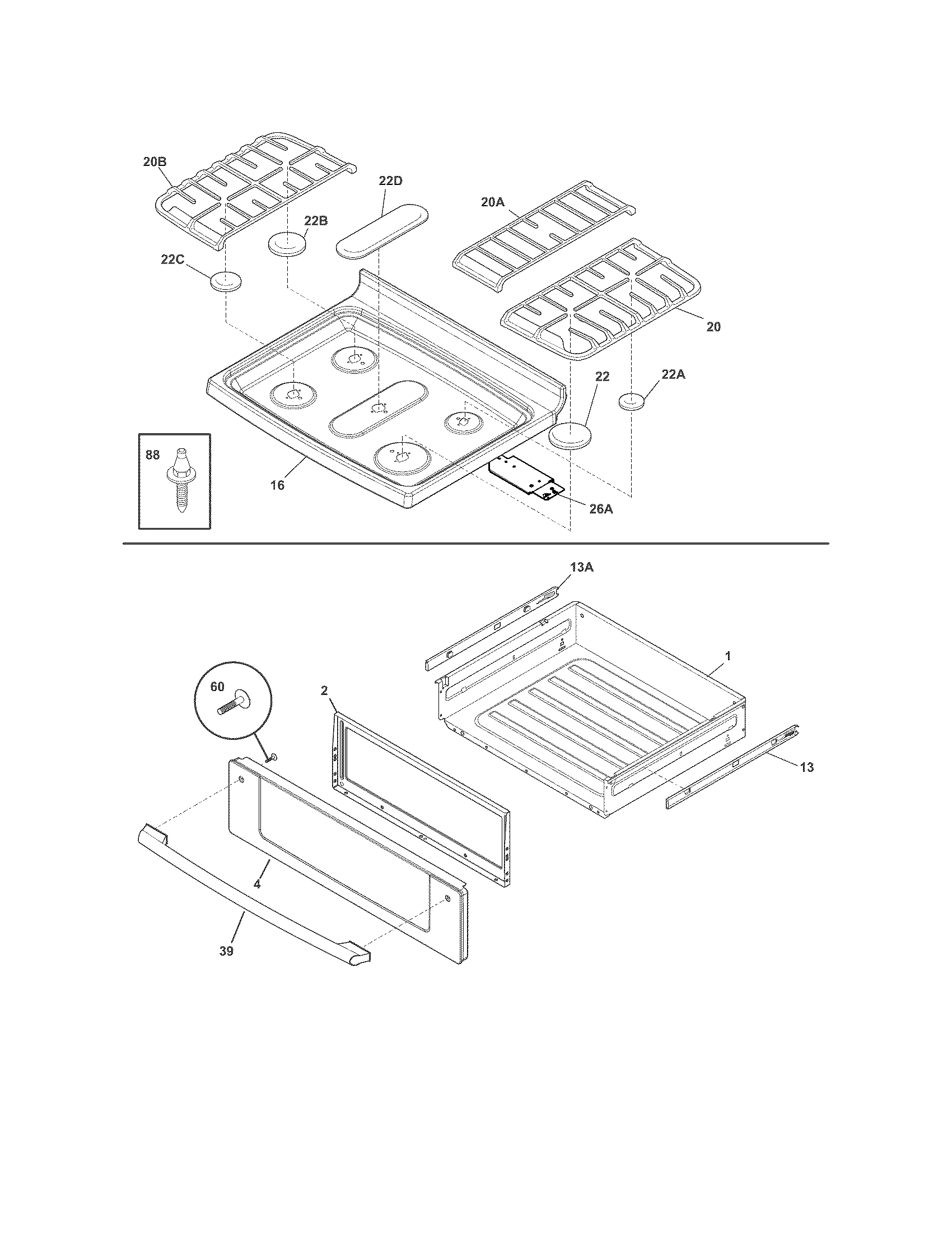 Electrolux EI30GF35JSA top/drawer diagram