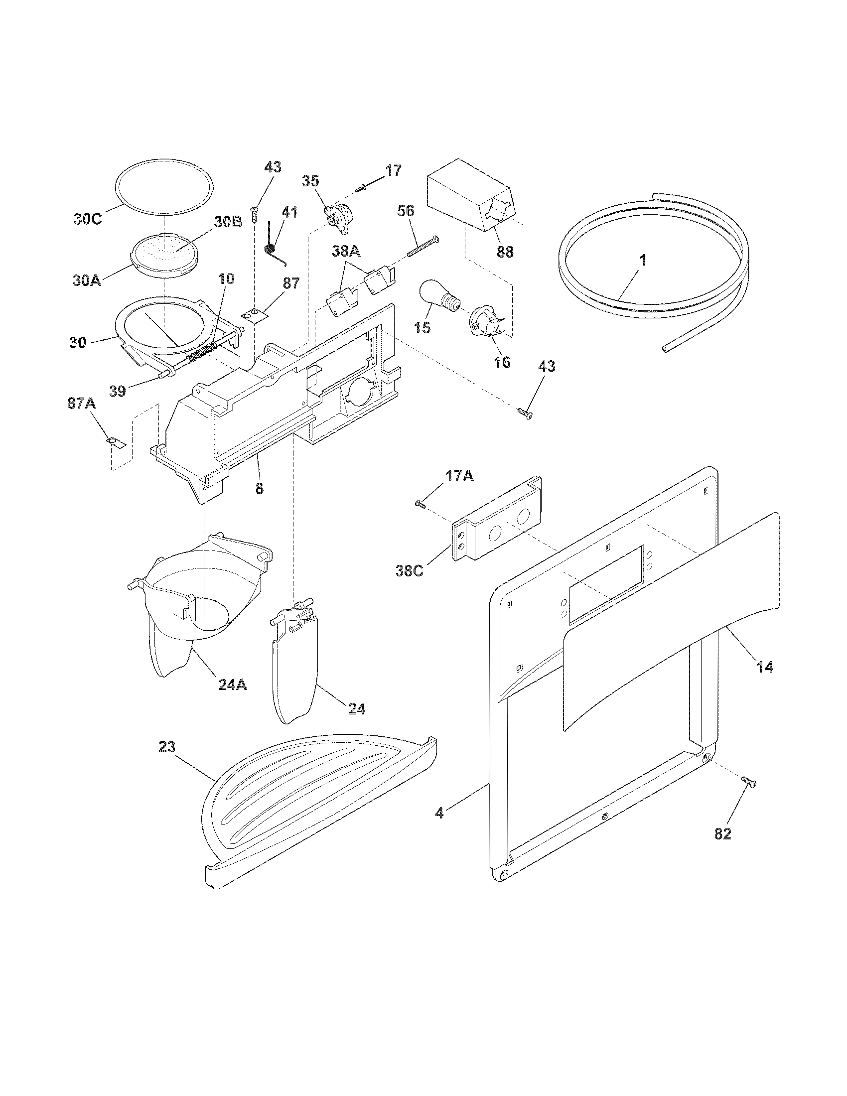 Frigidaire FFHS2612LSD ice & water dispenser diagram