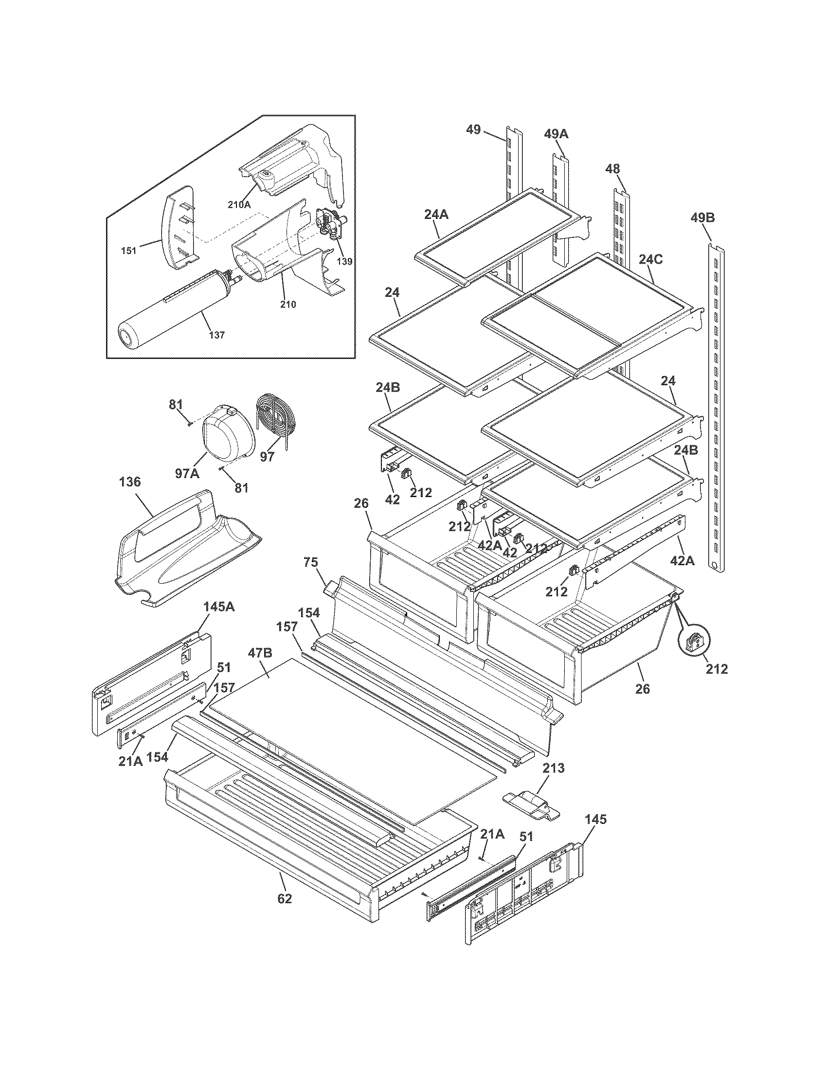 Frigidaire FPHB2899PF0 shelves diagram