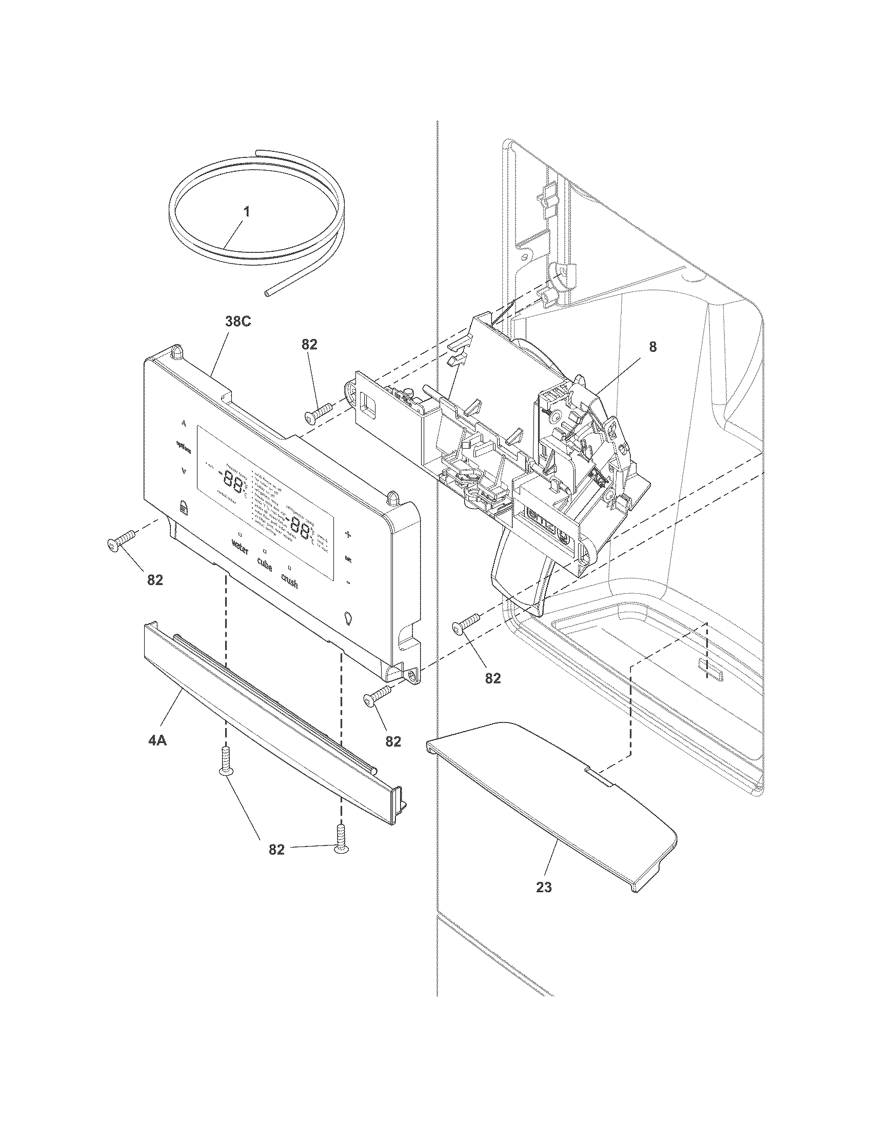 Frigidaire FPHB2899PF0 controls & ice dispenser diagram