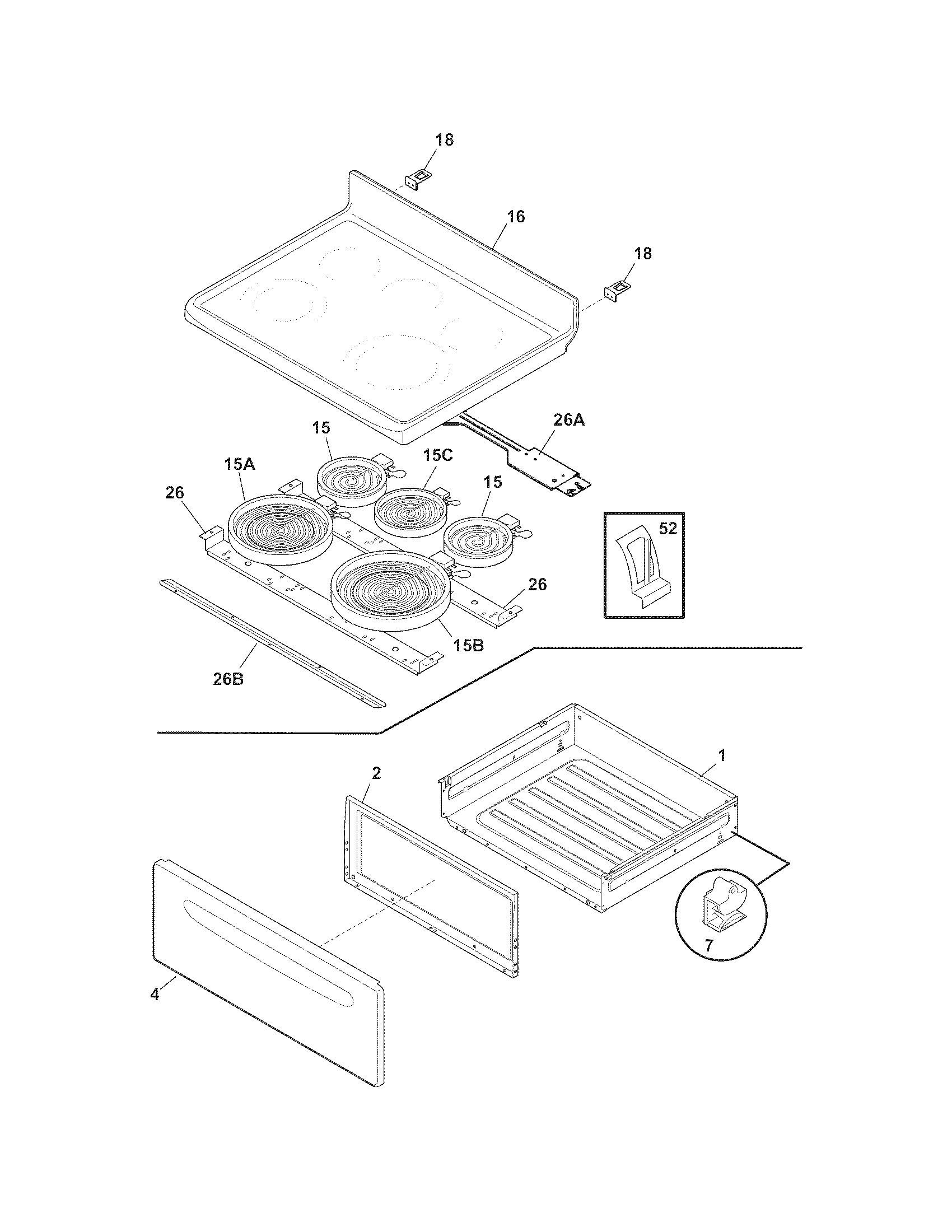 Frigidaire CGEF3032MWD top/drawer diagram