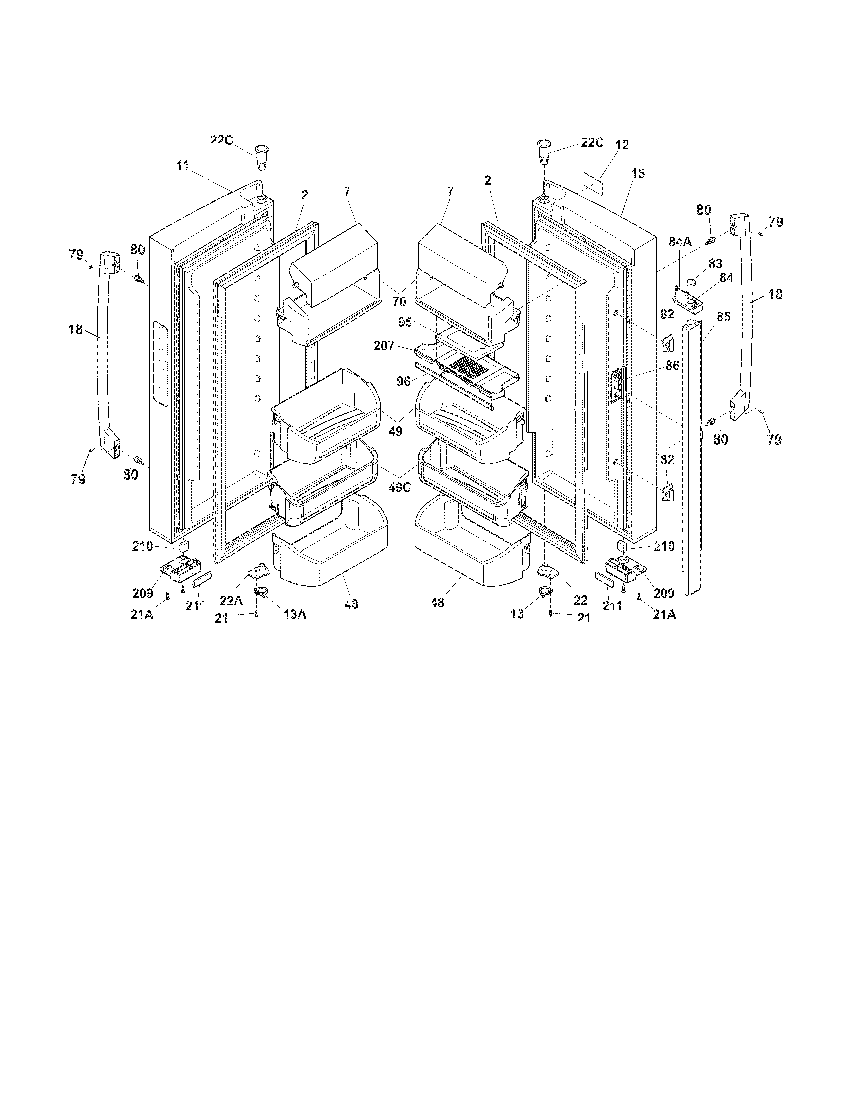 Frigidaire FPHG2399PF0 fresh food doors diagram