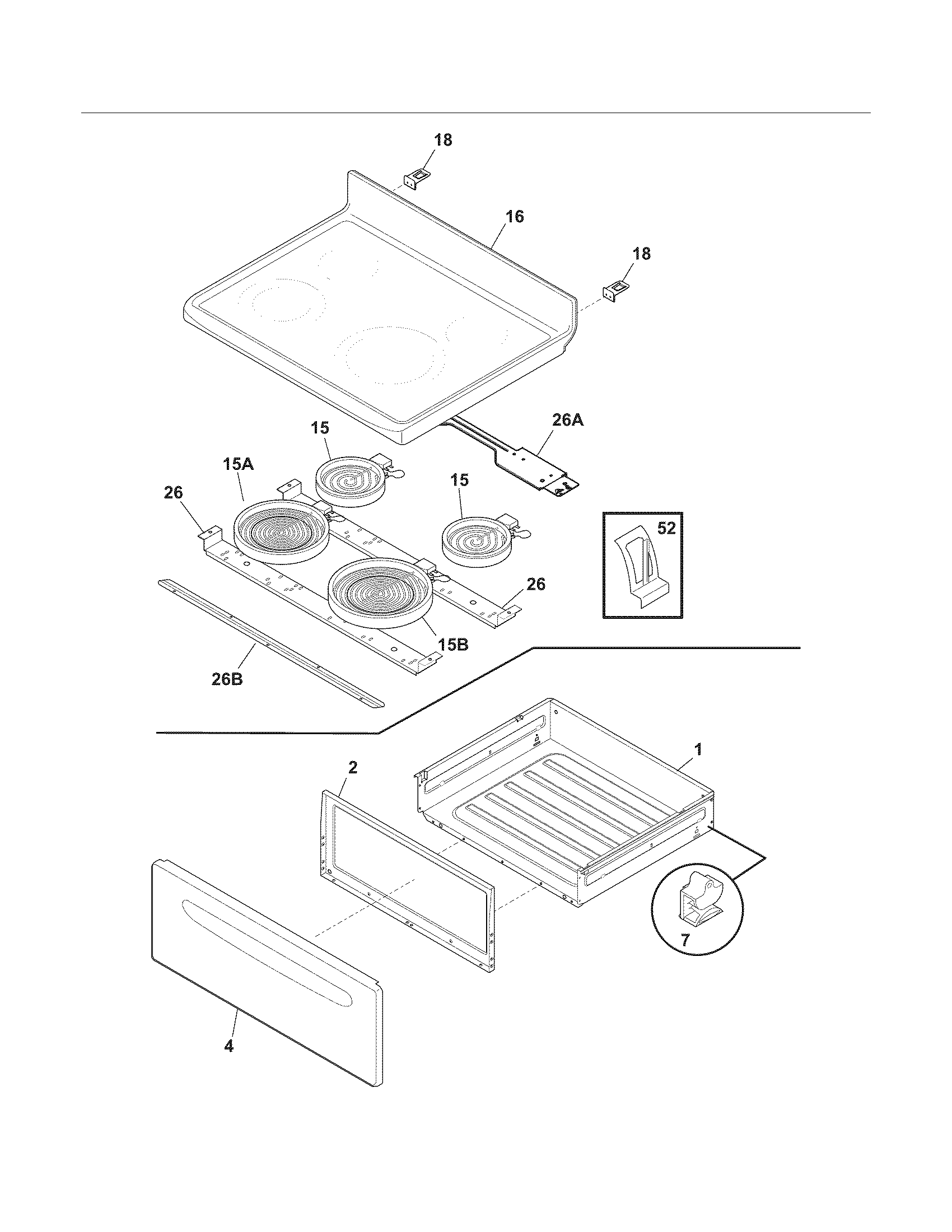 Frigidaire FFEF3018LQG top/drawer diagram