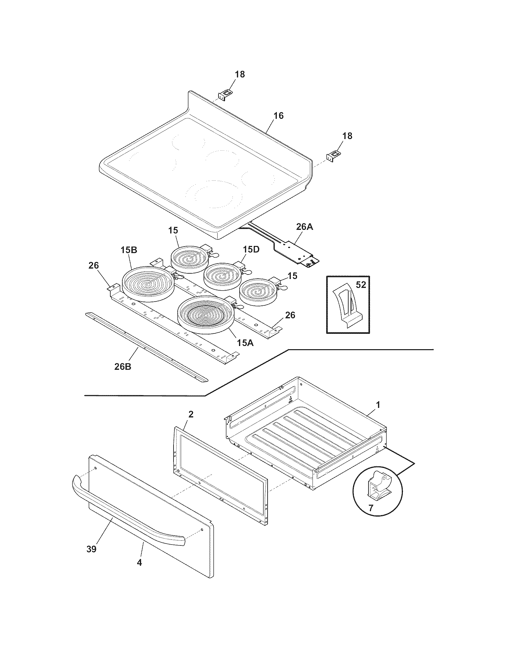 Frigidaire FFEF3050LSN top/drawer diagram