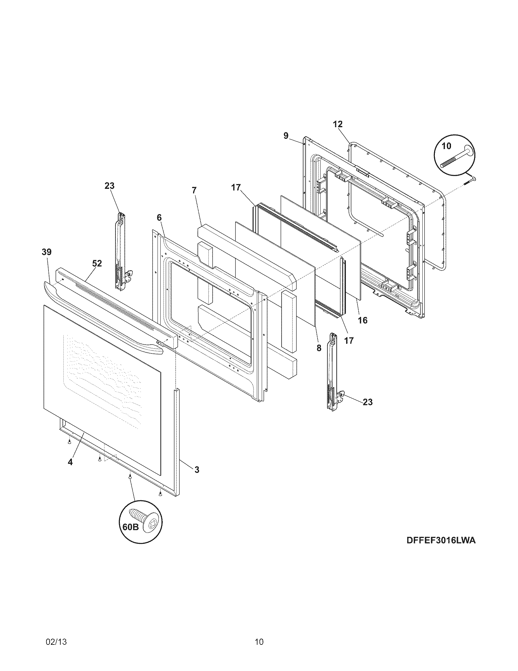 Frigidaire CFEF3019MWD door diagram